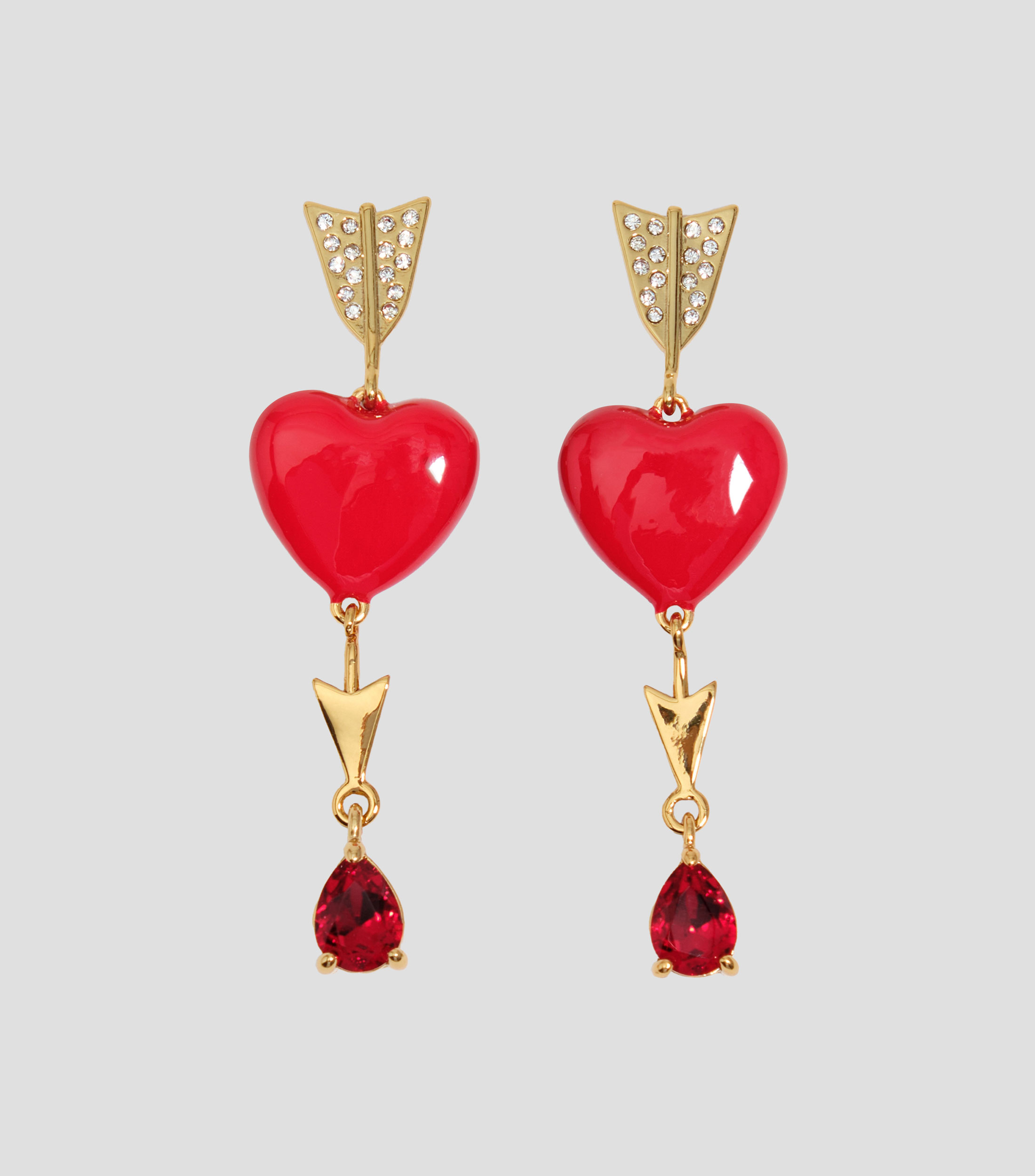 Aretes corazón y flecha dorados Mujer