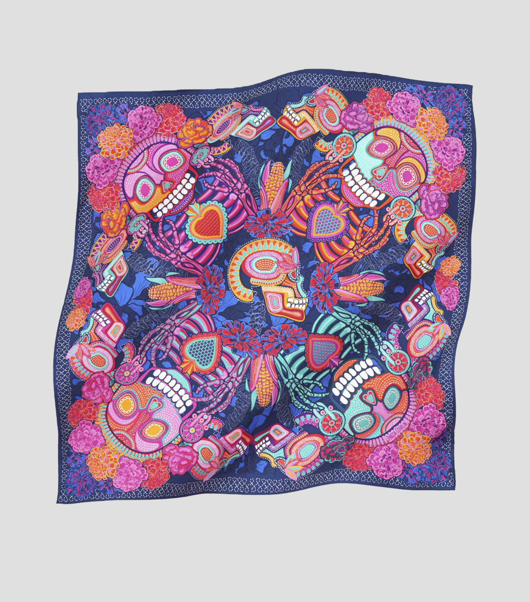 Mascada en seda multicolor Día de Muertos Catrina Mujer