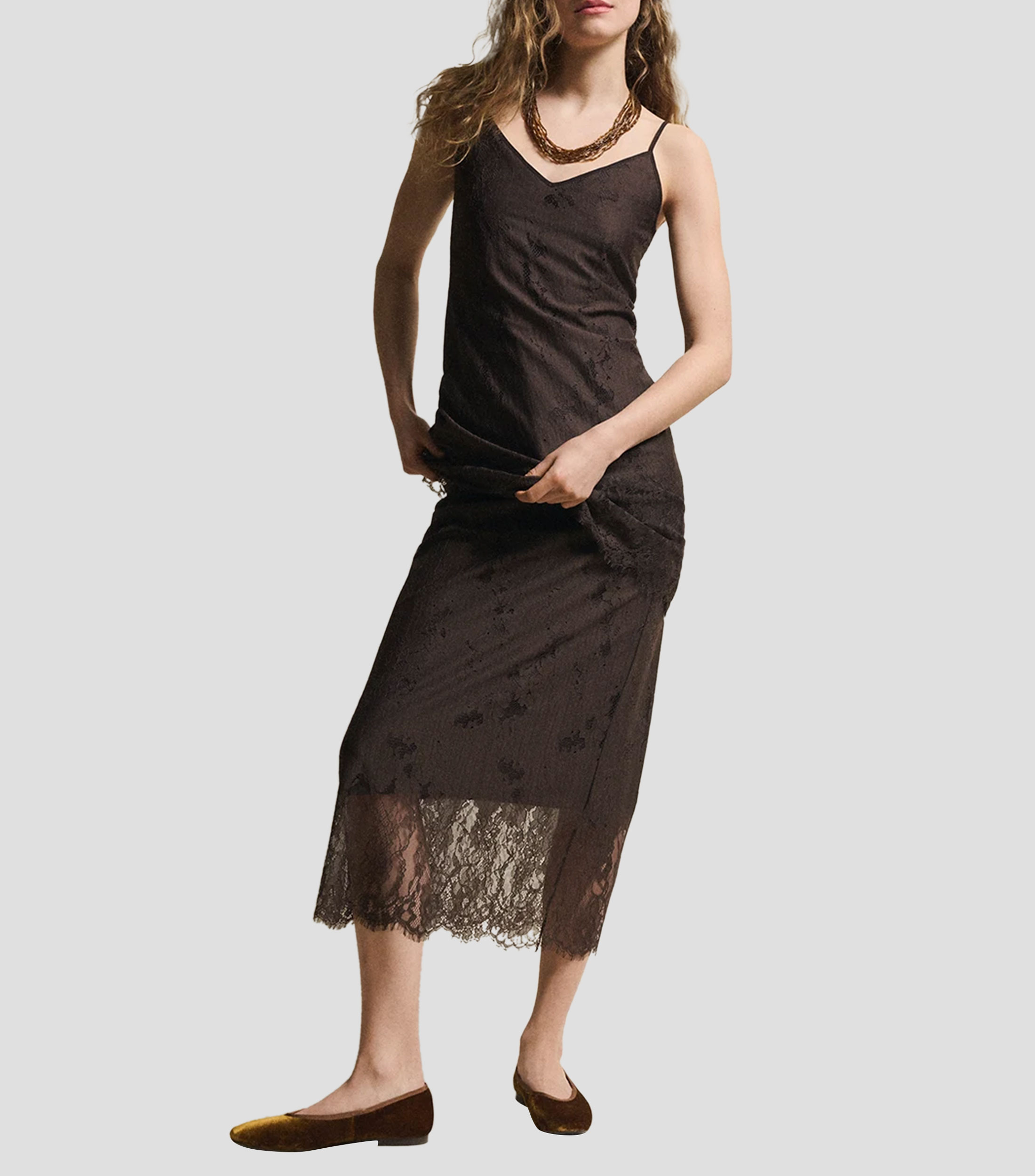 Falda midi corte recto liso Mujer