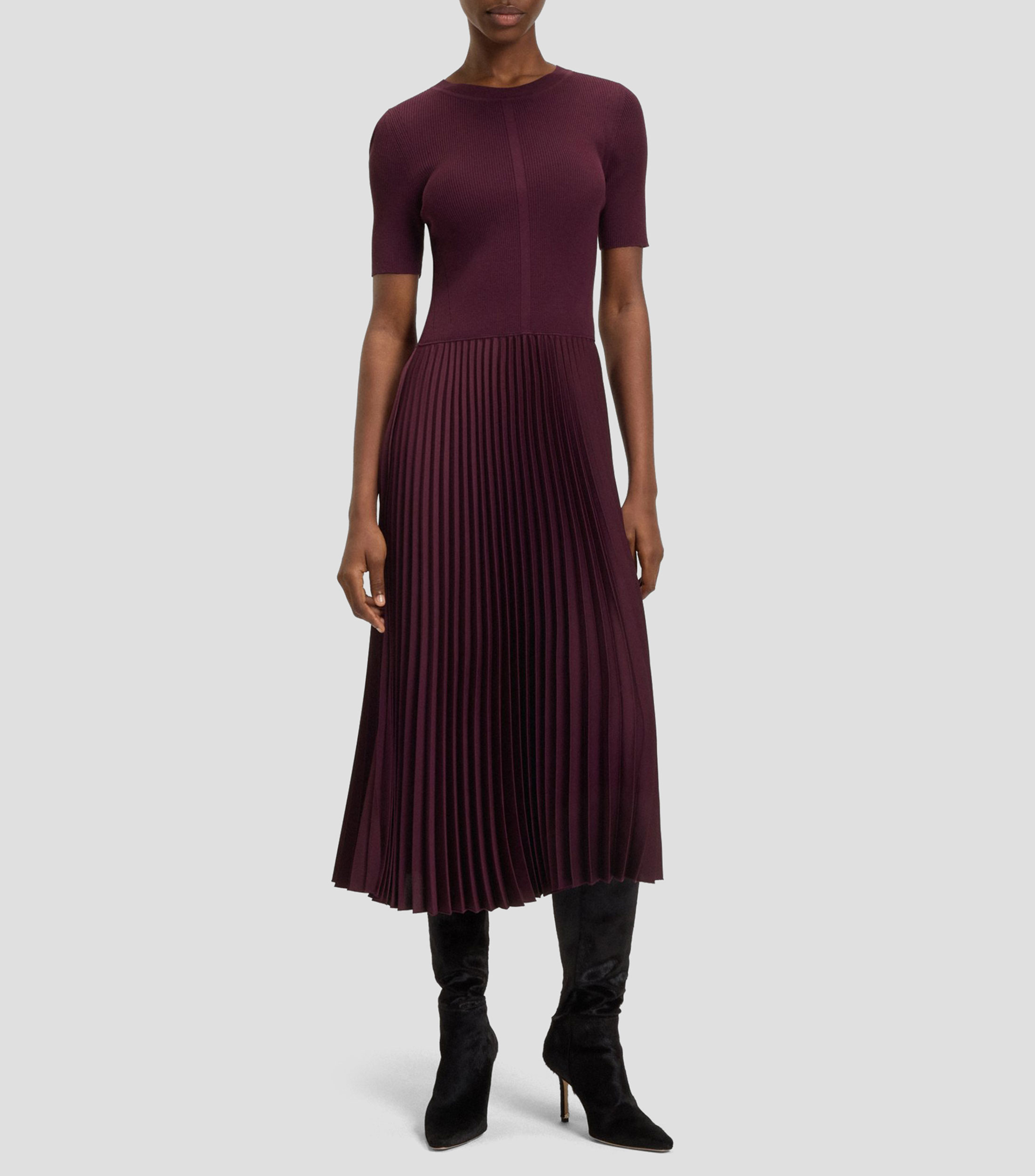 Vestido largo liso manga corta Mujer