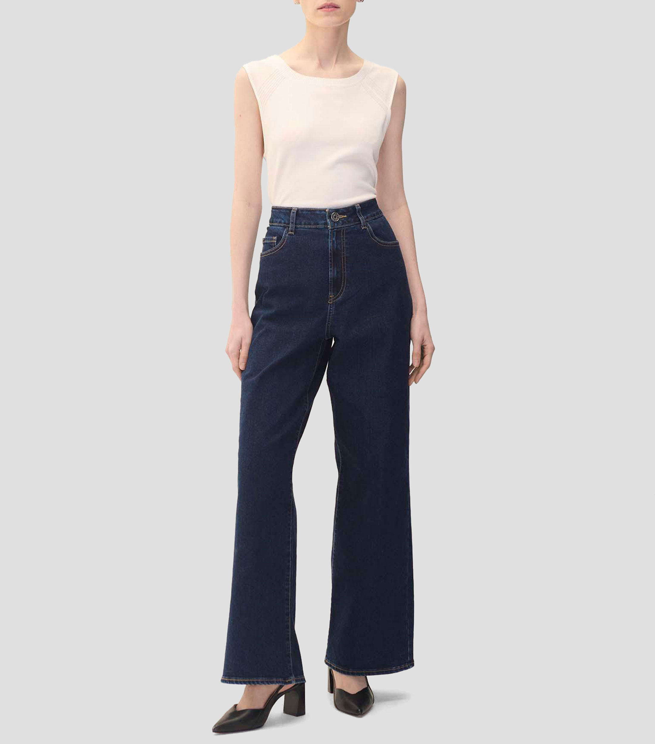 Jeans Wideleg Tiro Alto Azul Mujer