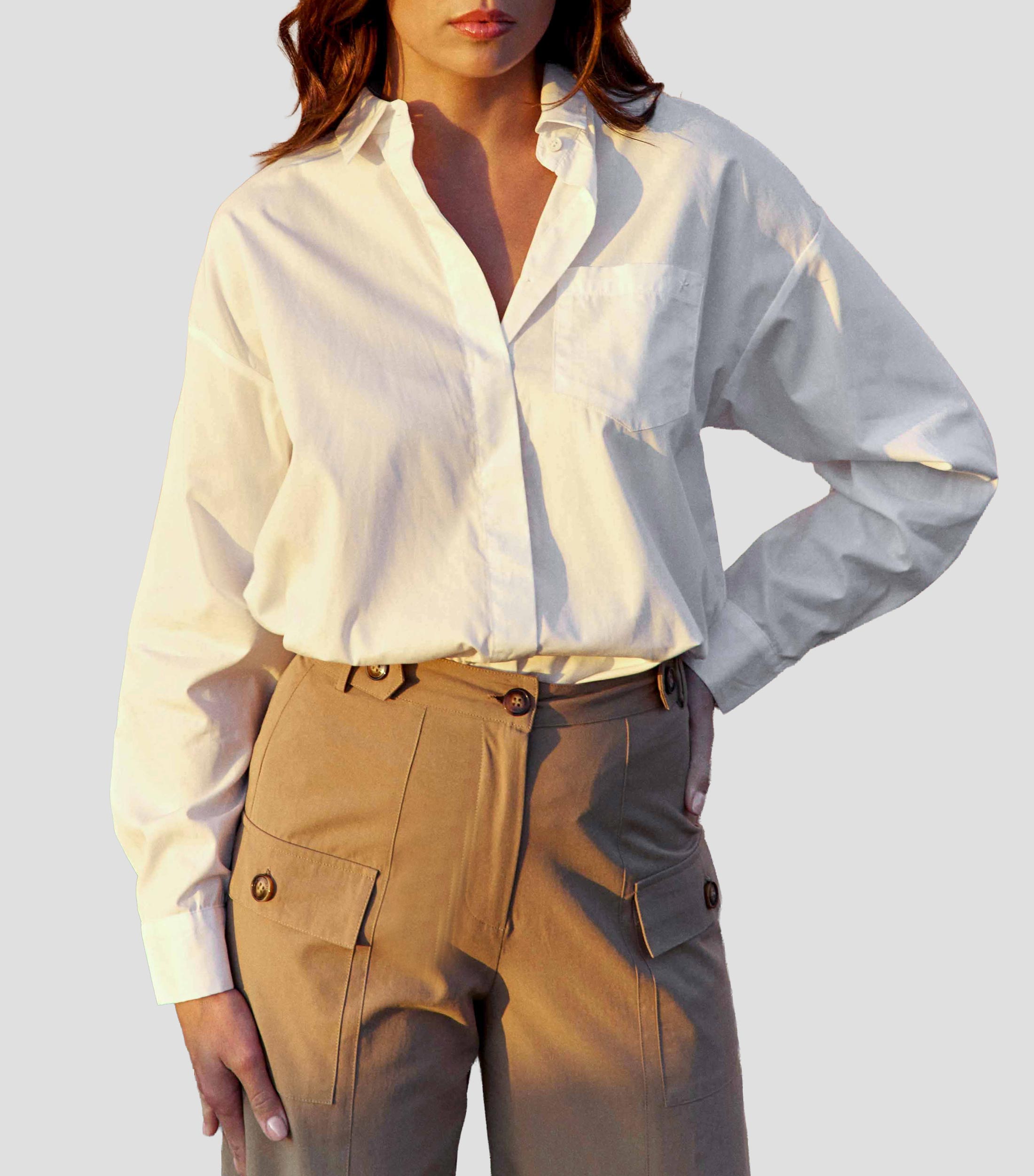Camisa lisa manga larga Mujer