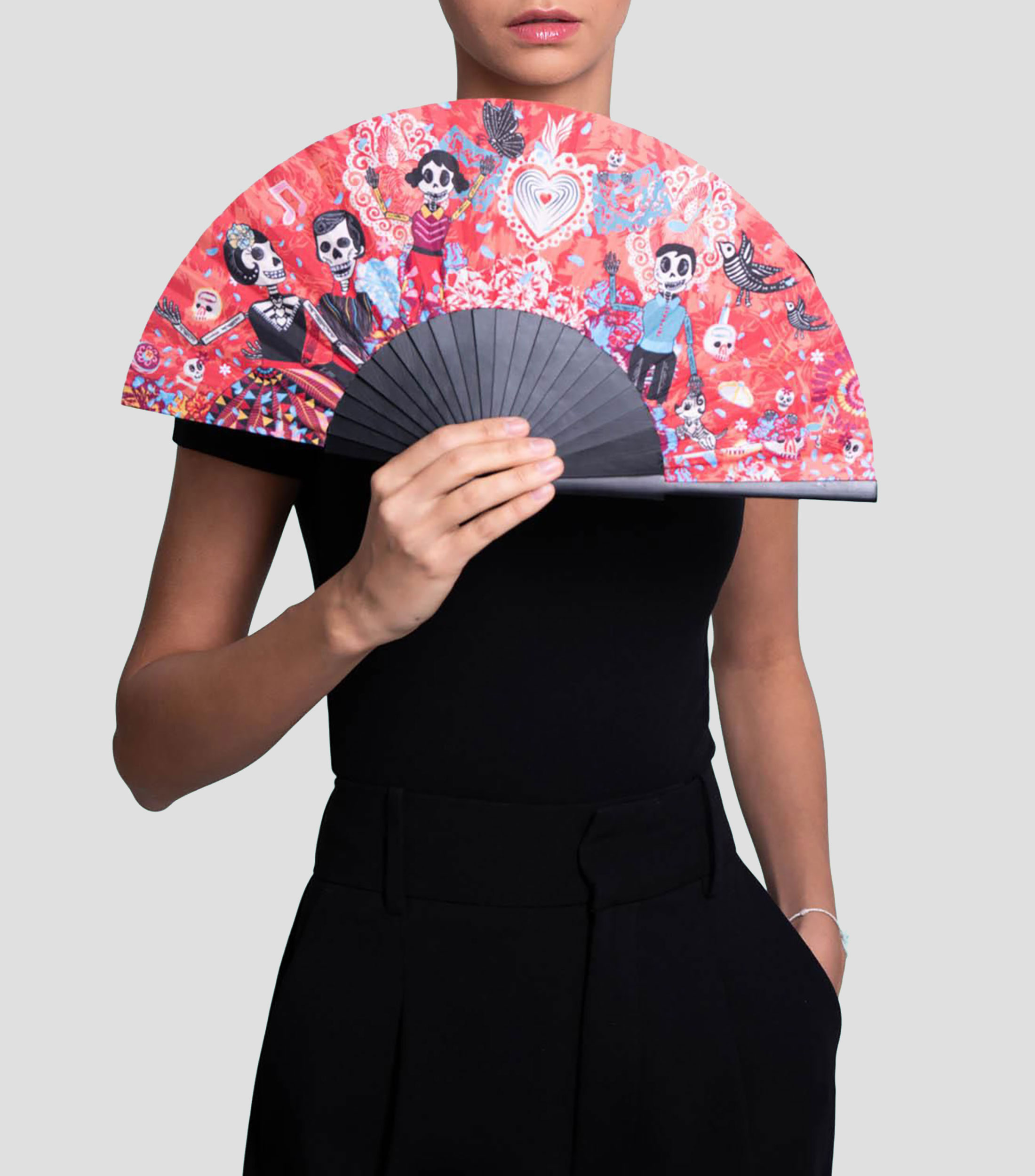 Abanico negro con naranja estampado Catrines Mujer