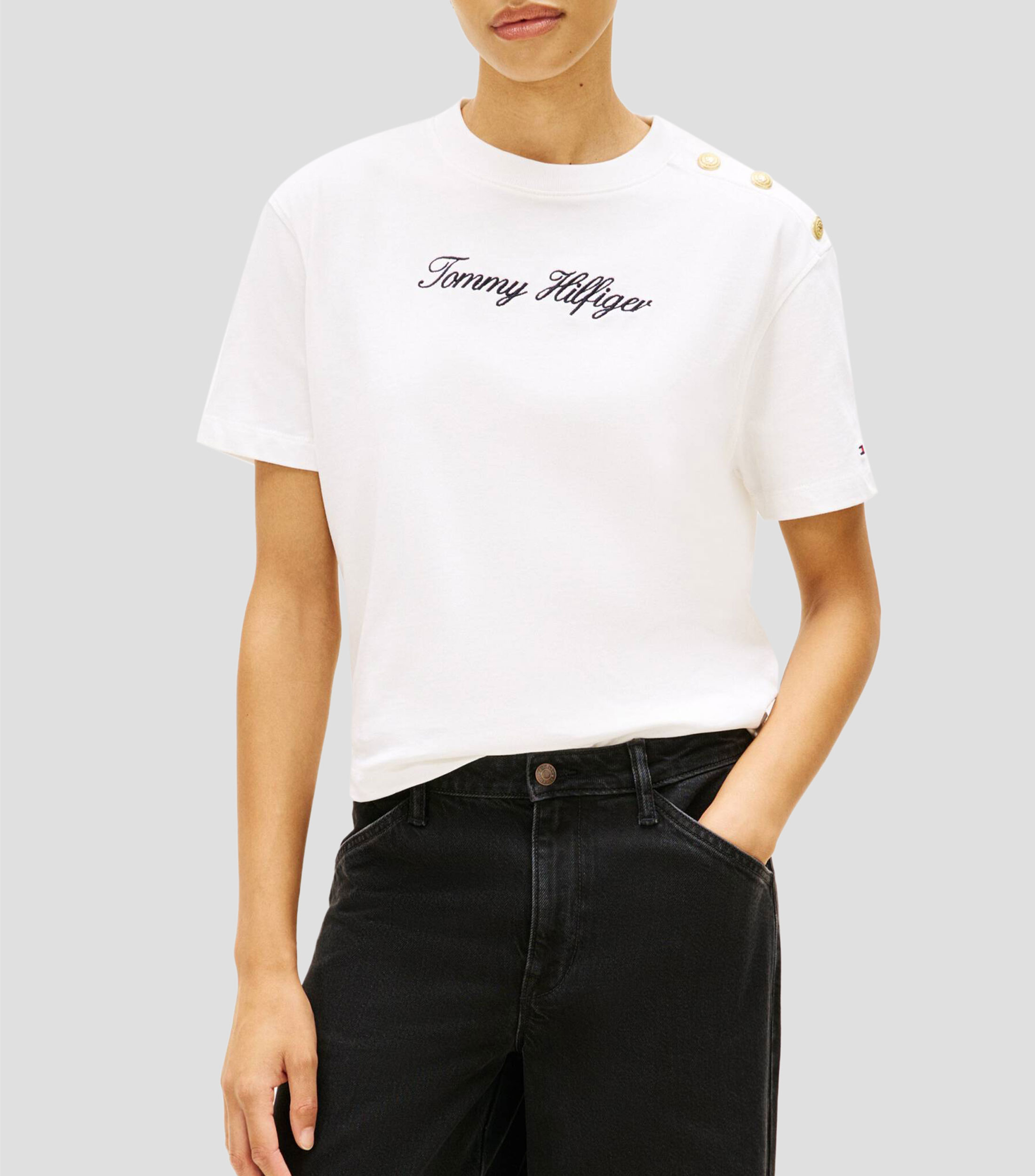Playera cuello redondo manga corta con estampado Mujer