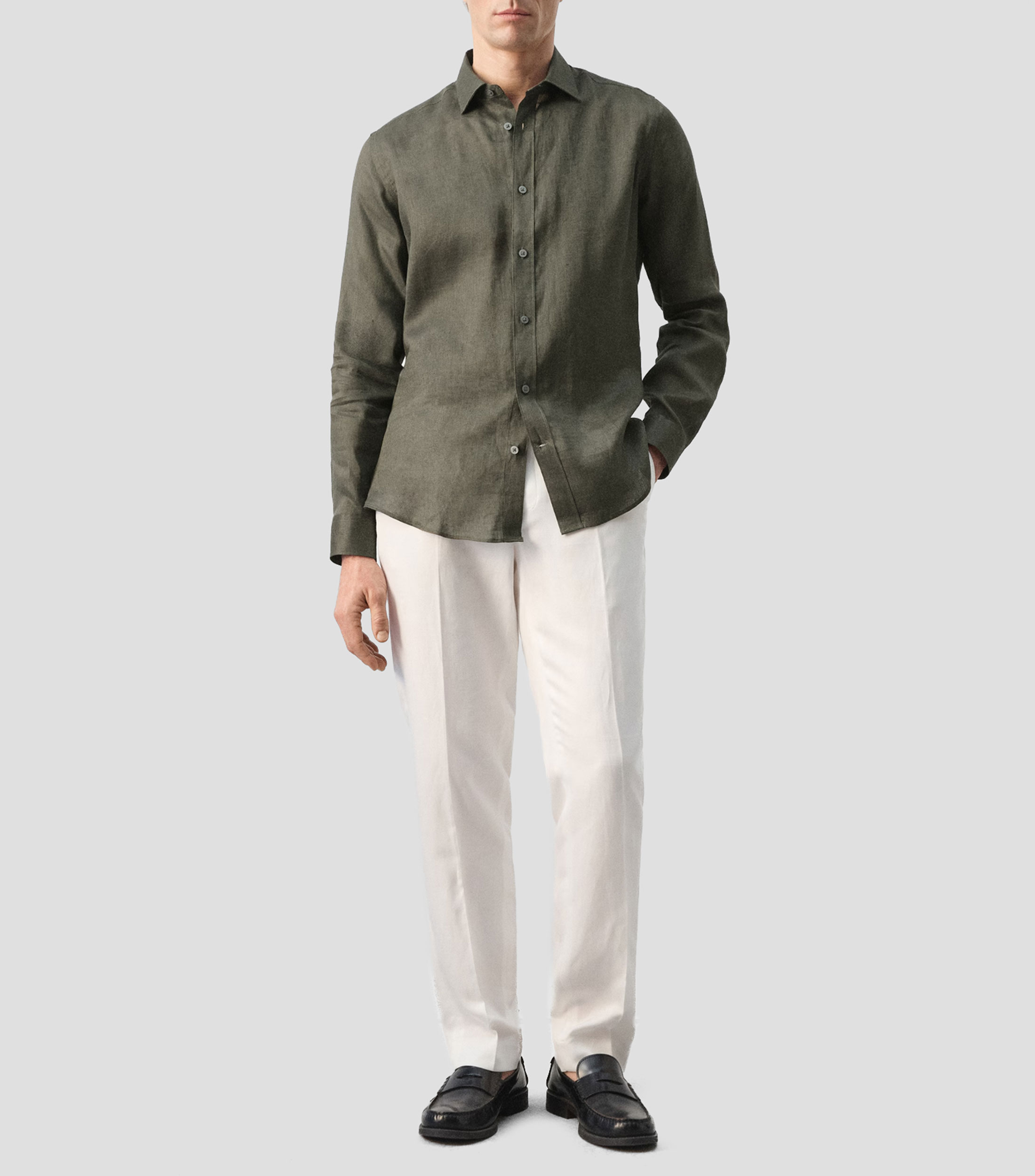 Camisa lisa manga larga Hombre