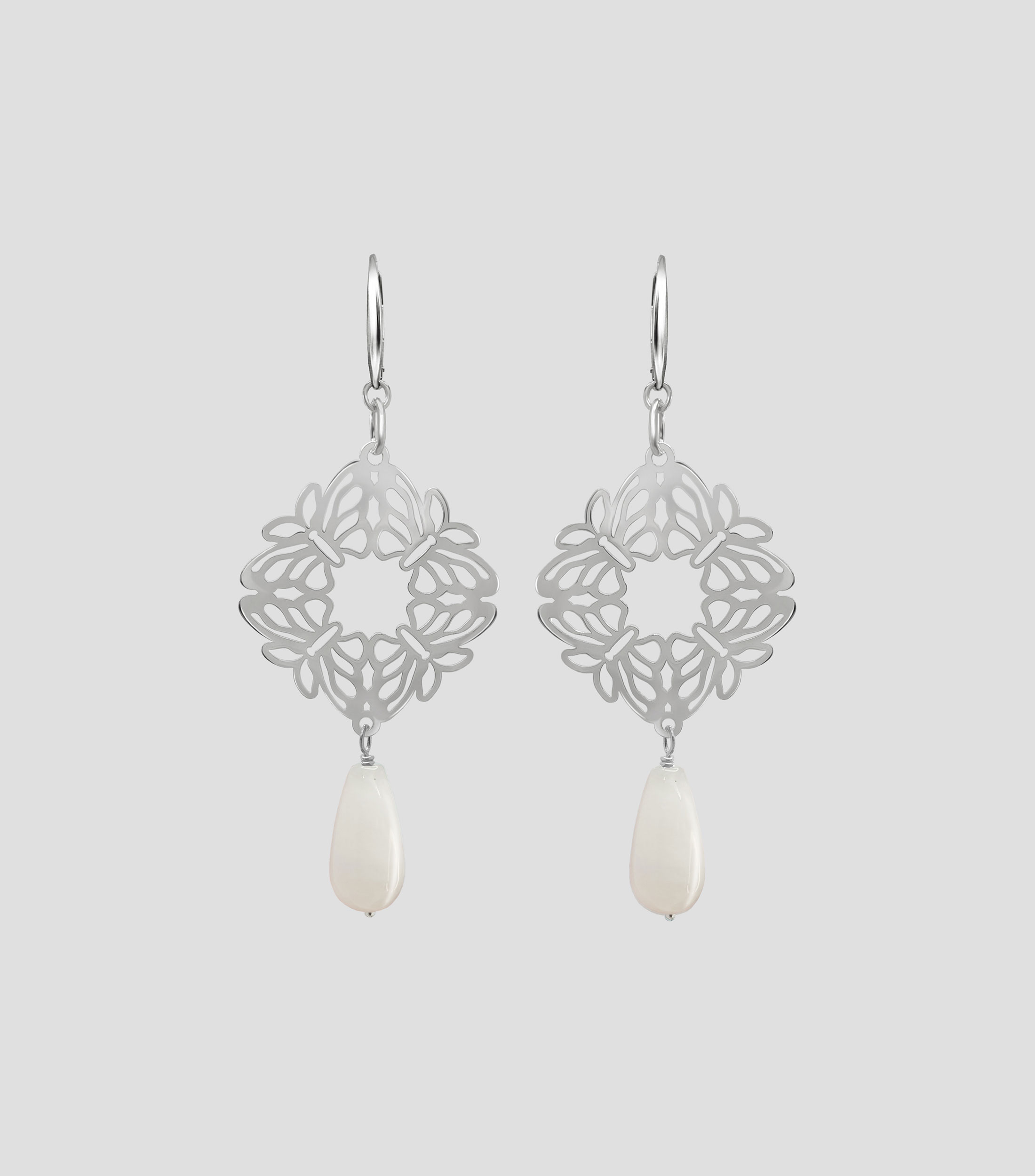 Aretes en Plata .925 con 4 Mariposas e Incrustación de Ópalo Rosa Mujer