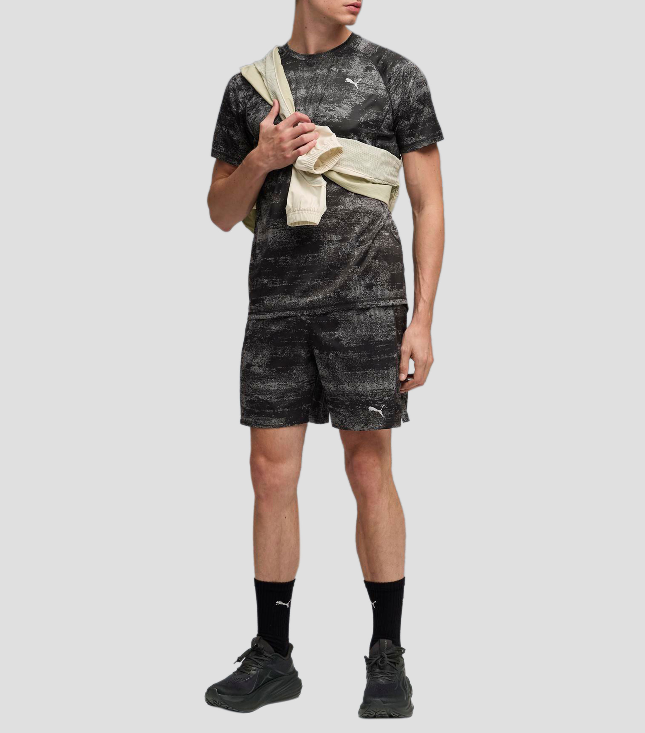 Playera para correr cuello redondo manga corta estampada Hombre