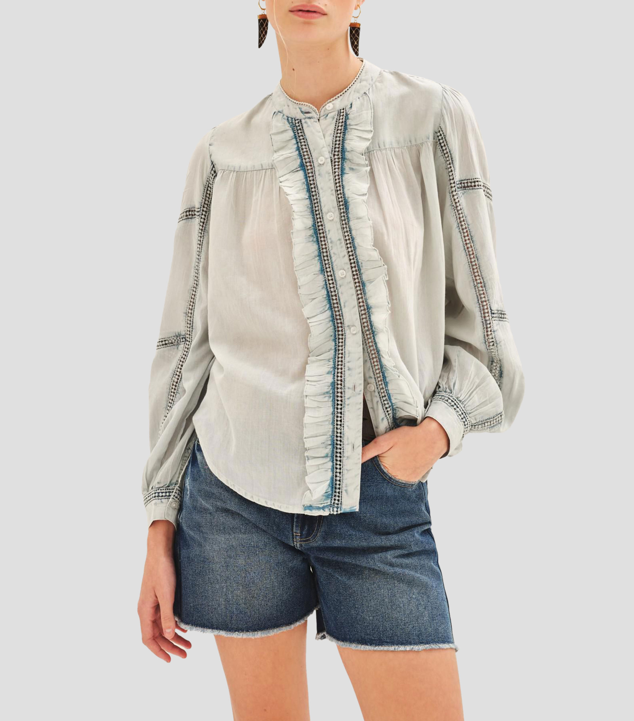 Blusa lisa manga larga Mujer