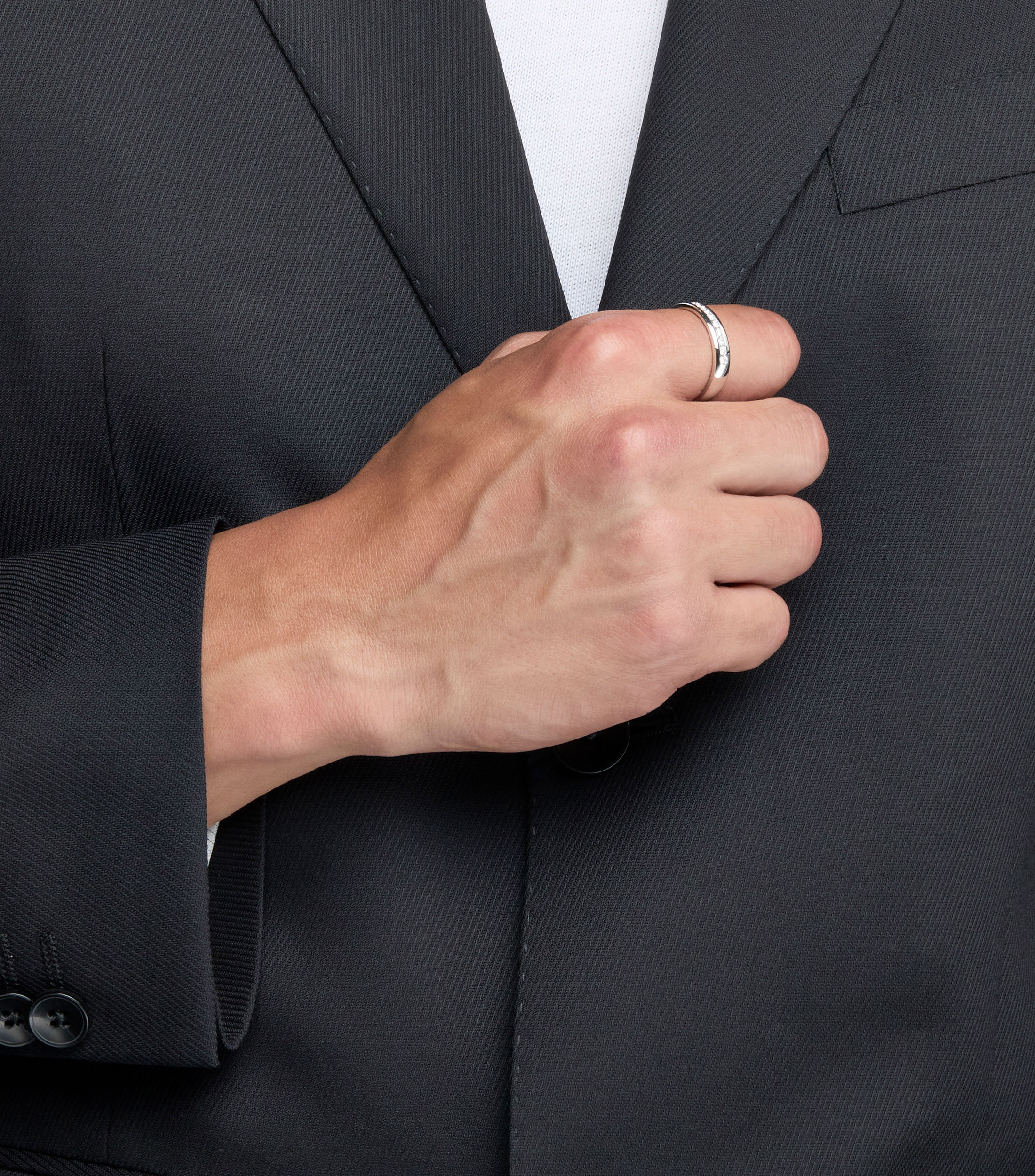 Anillo en oro blanco de 14 kilates con diamantes Hombre