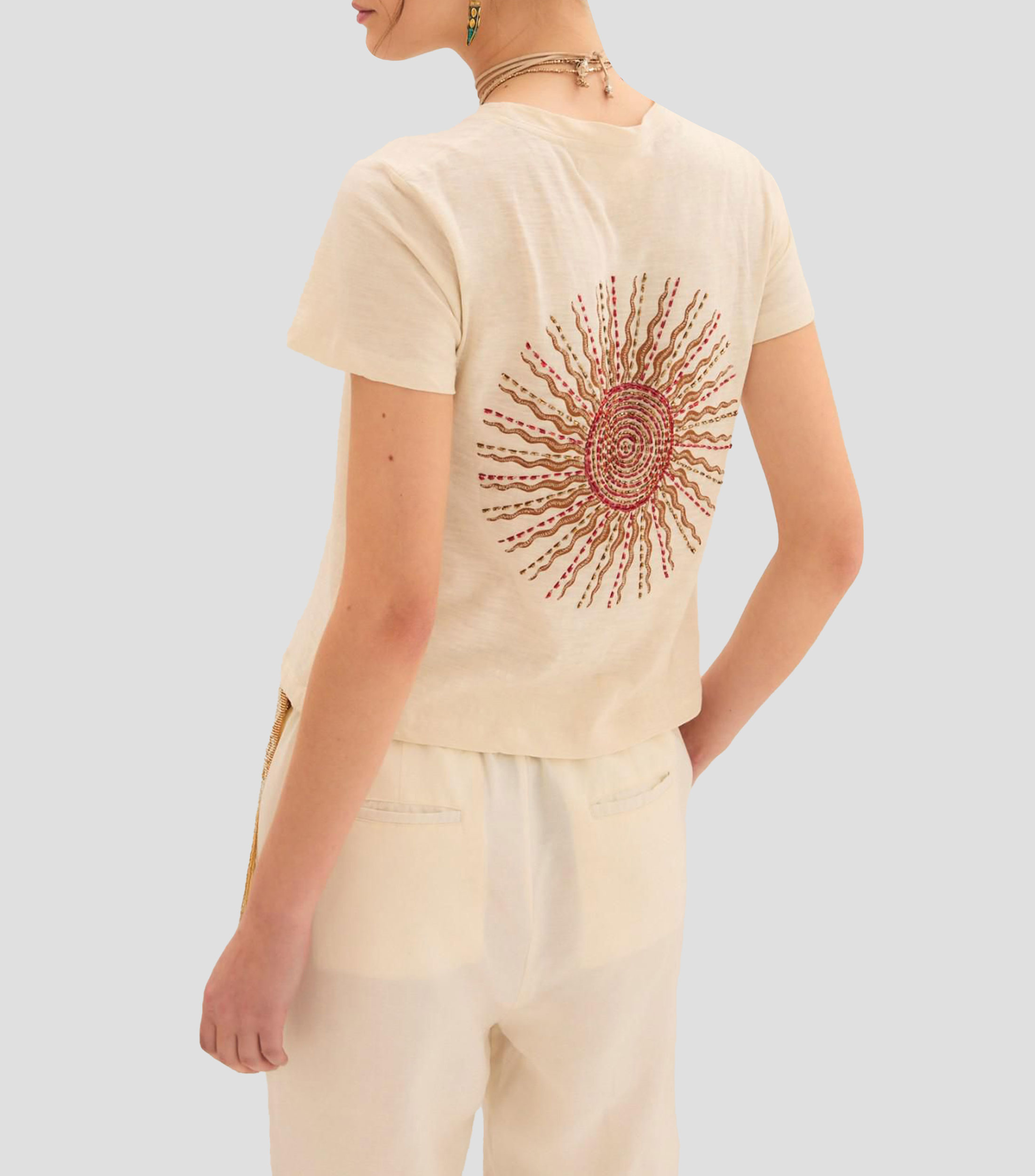 Playera cuello redondo manga corta estampada Mujer