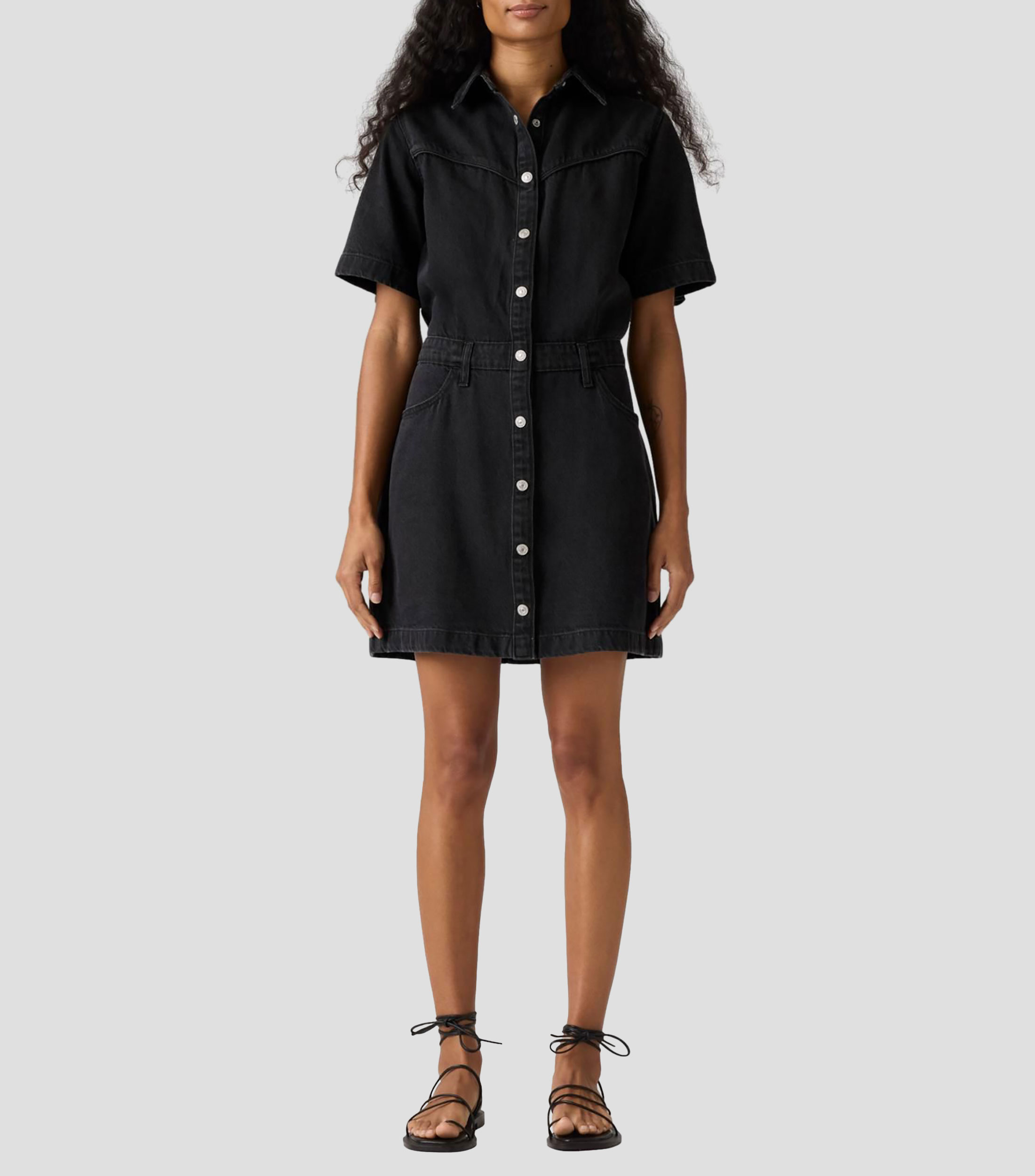 Vestido camisero mini de mezclilla liso Mujer