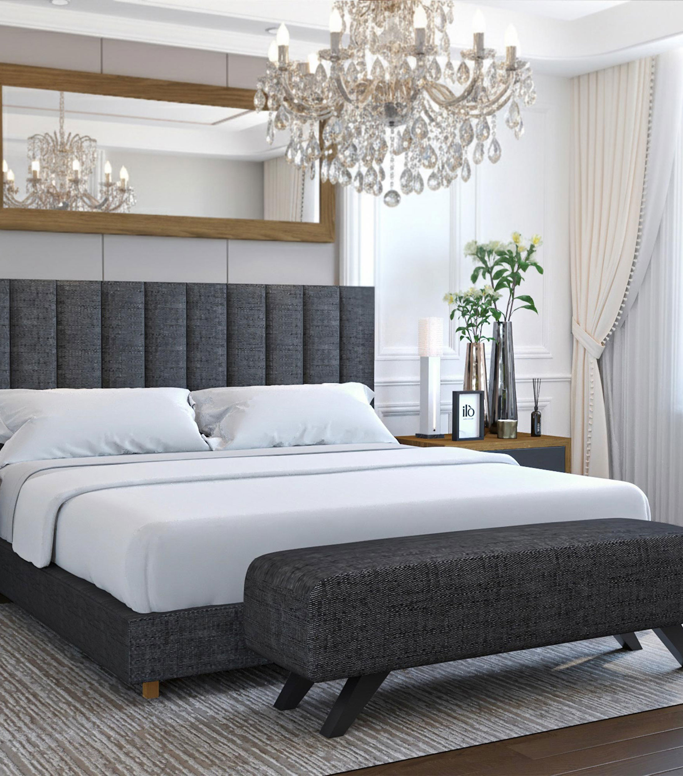 Cama King Size Old Canvas negra en madera