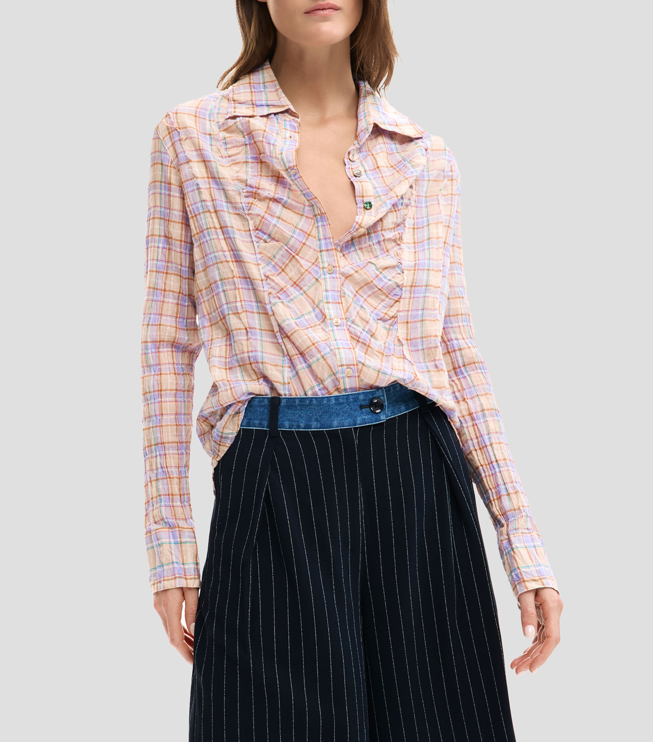 Camisa de cuadros manga larga Mujer