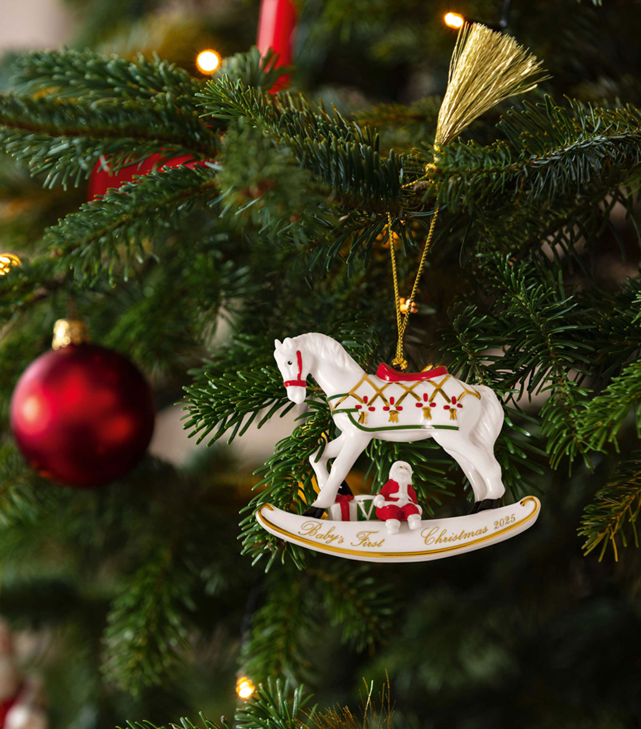 Ornamento Caballito Christmas Classics en porcelana