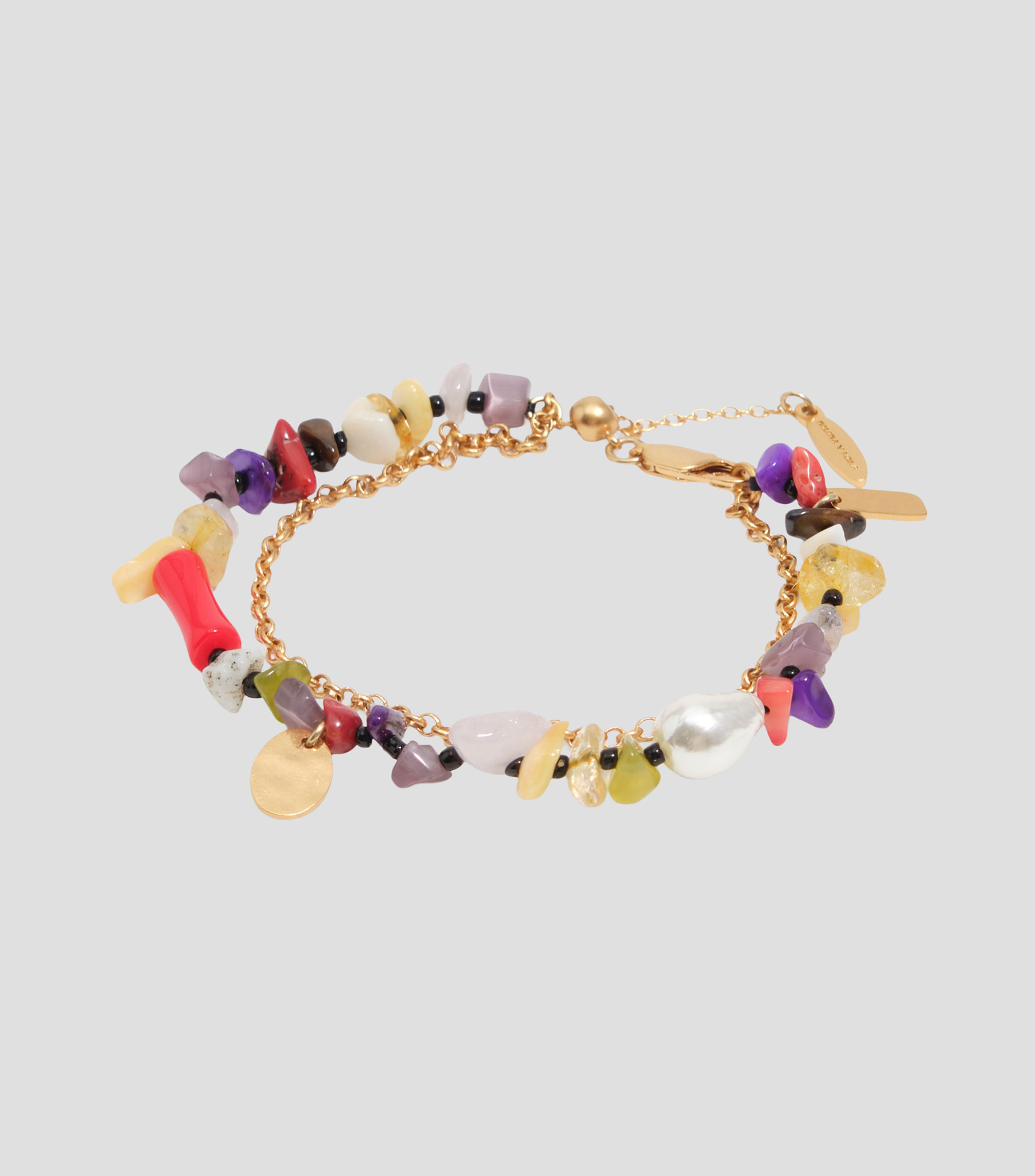 Pulsera doble cadena con piedras multicolores Mujer