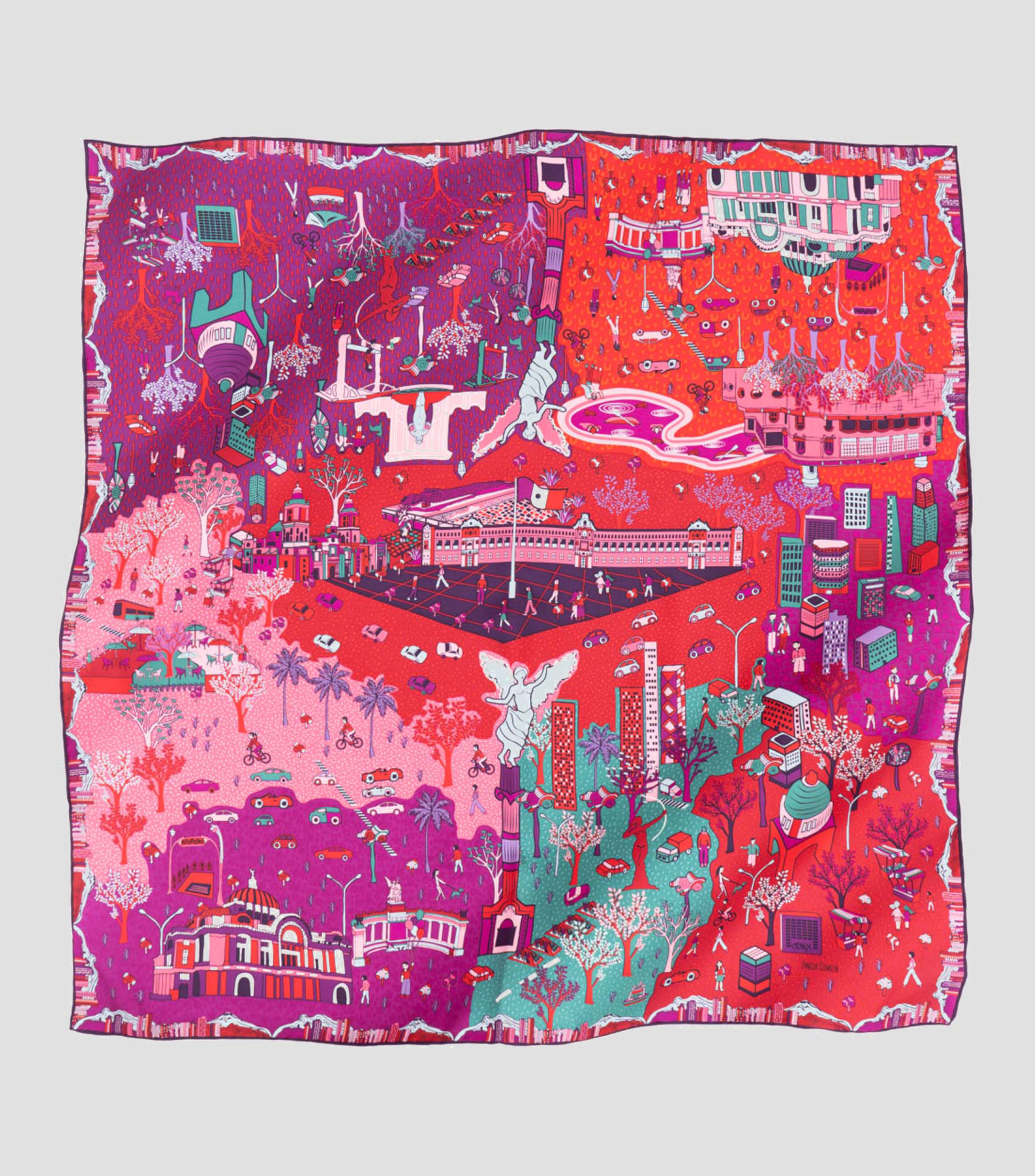 Mascada de Seda Magenta Mi ciudad a color Mujer