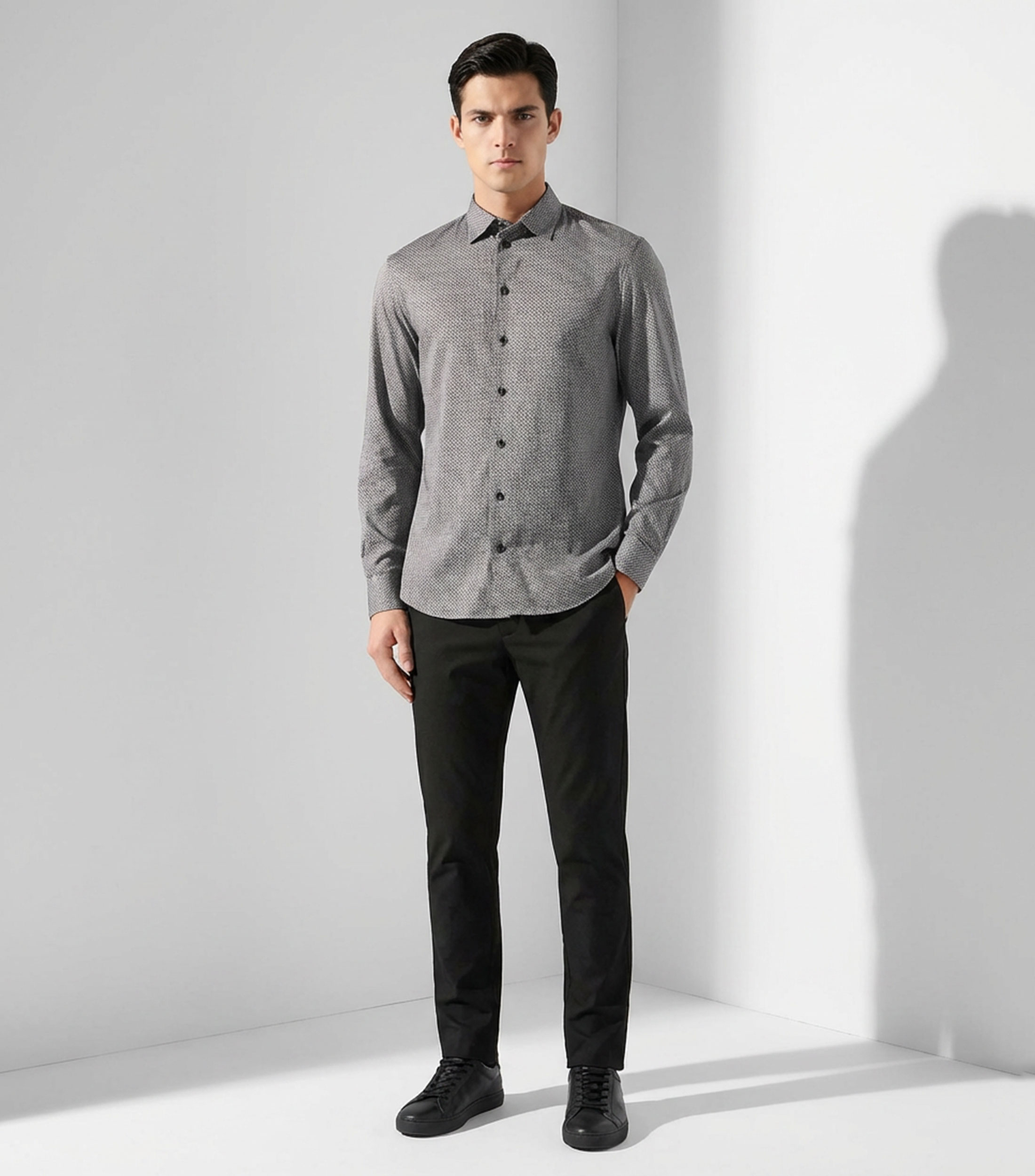 Camisa estampada con manga larga Hombre