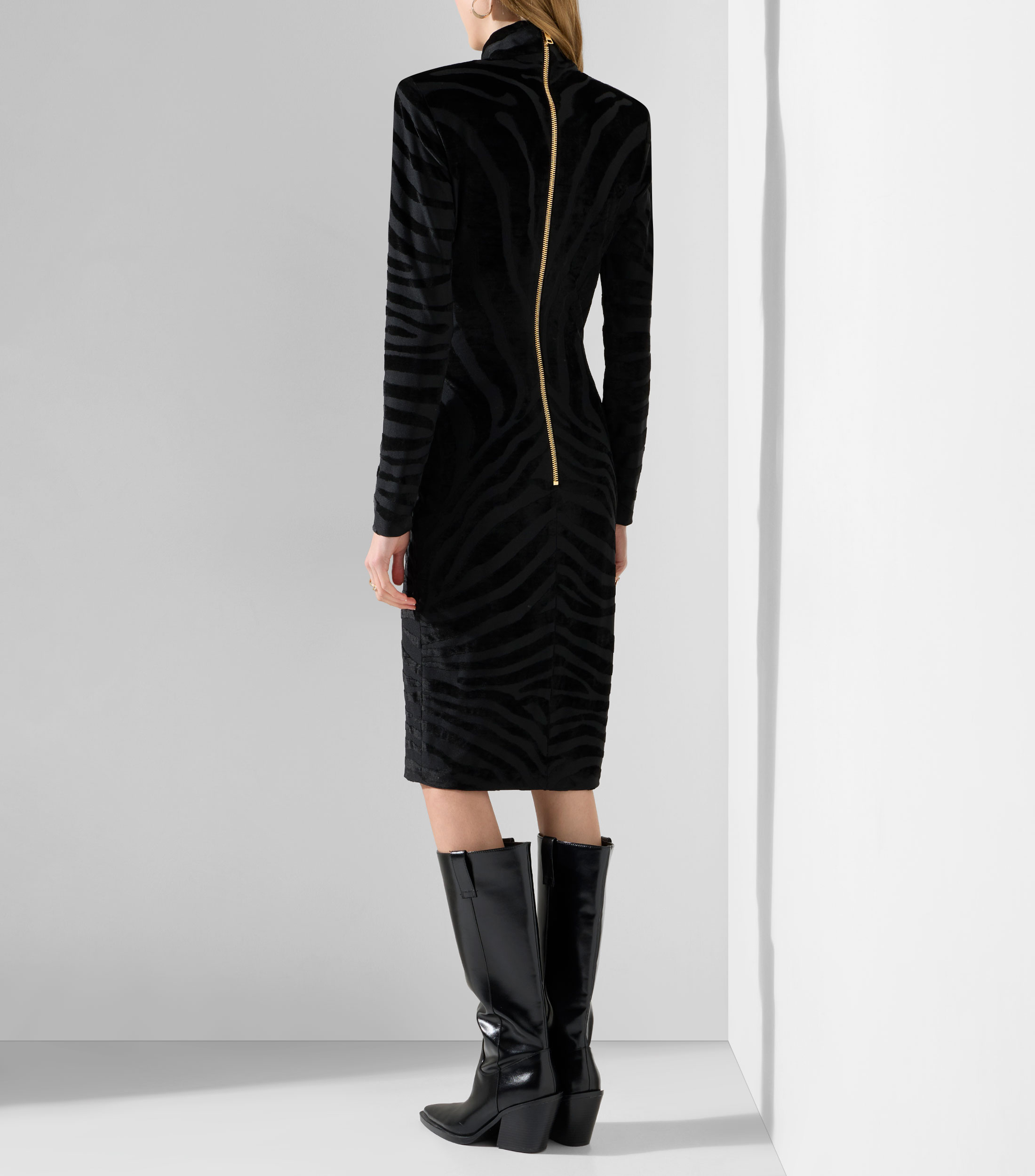Vestido midi manga larga liso Mujer