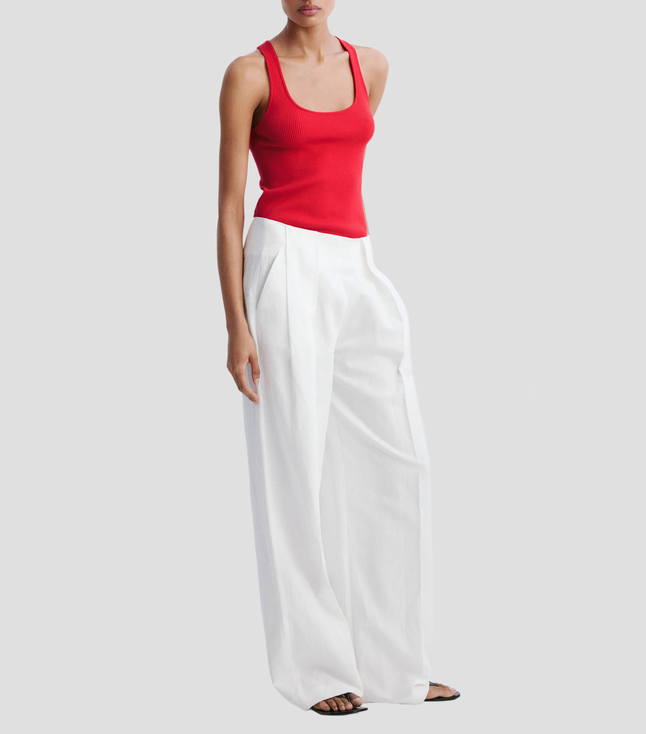 Top cuello redondo sin mangas liso Mujer