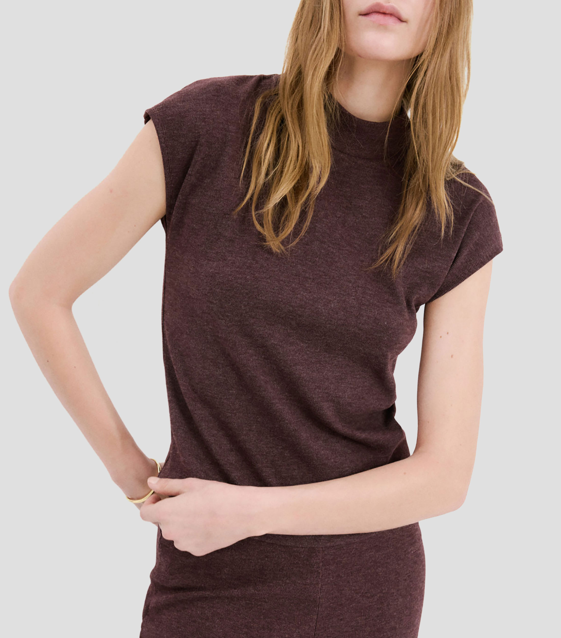 Playera cuello perkins manga corta jaspeada Mujer