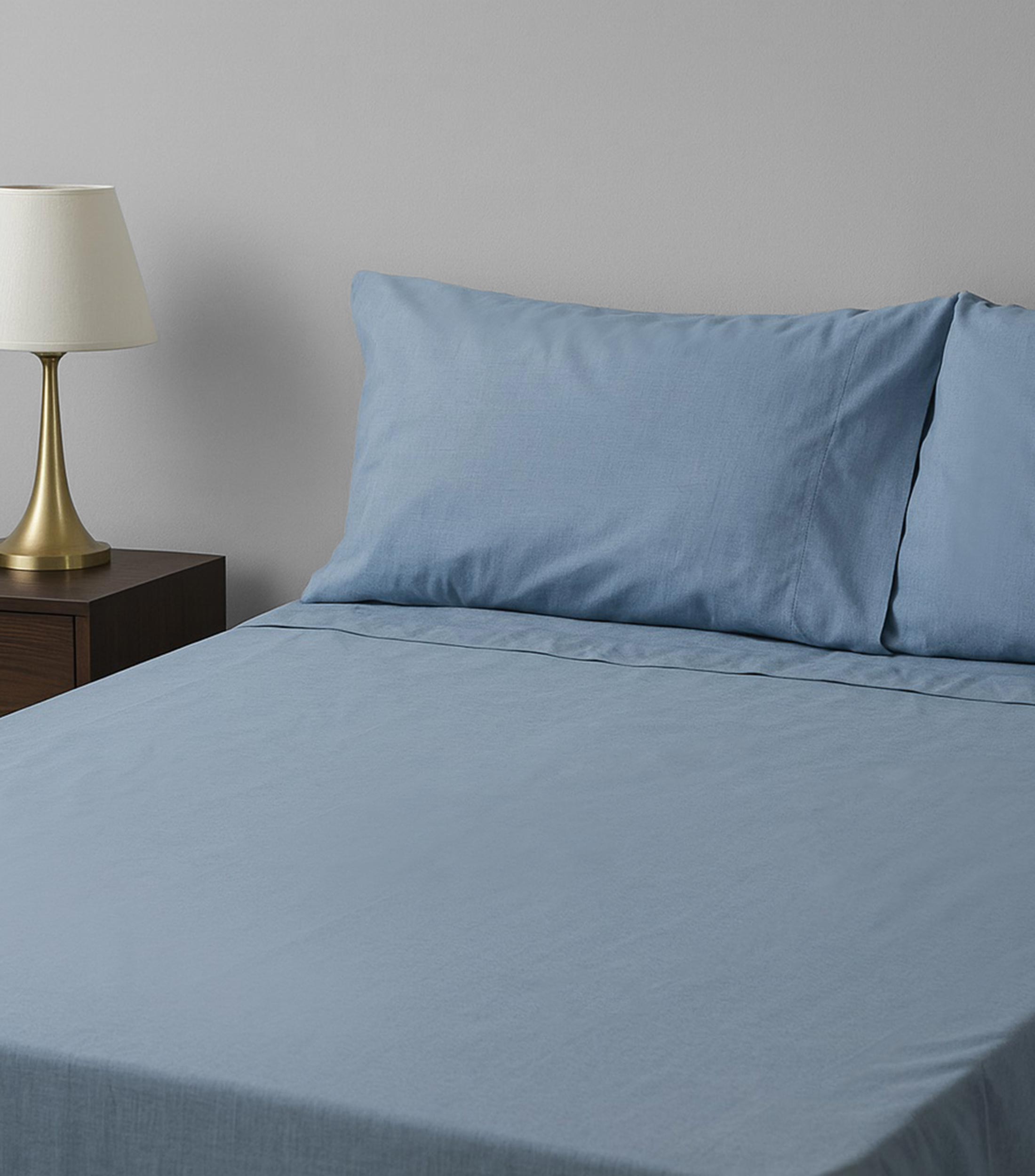 Juego de sábanas queen size en algodón Graydon azul