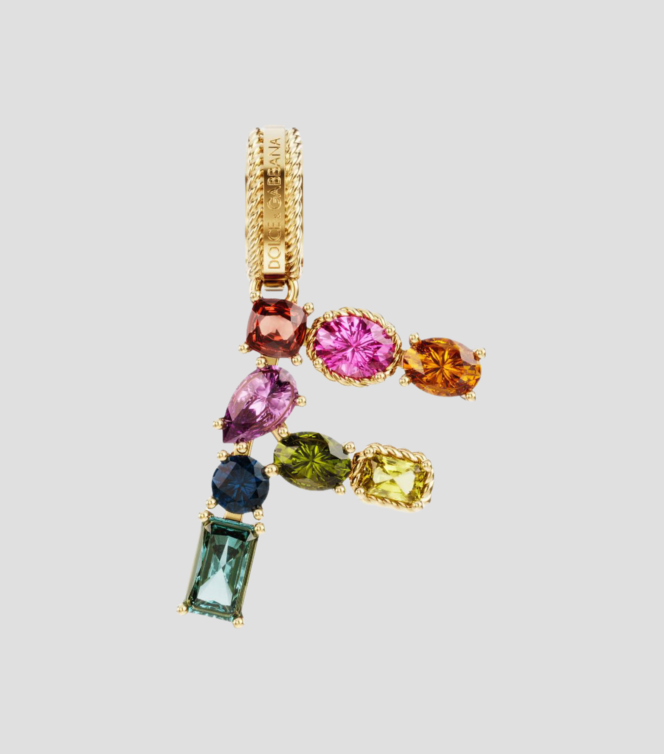 Charm Mini Letra F en Oro de 18 Kilates con gemas naturales Mujer