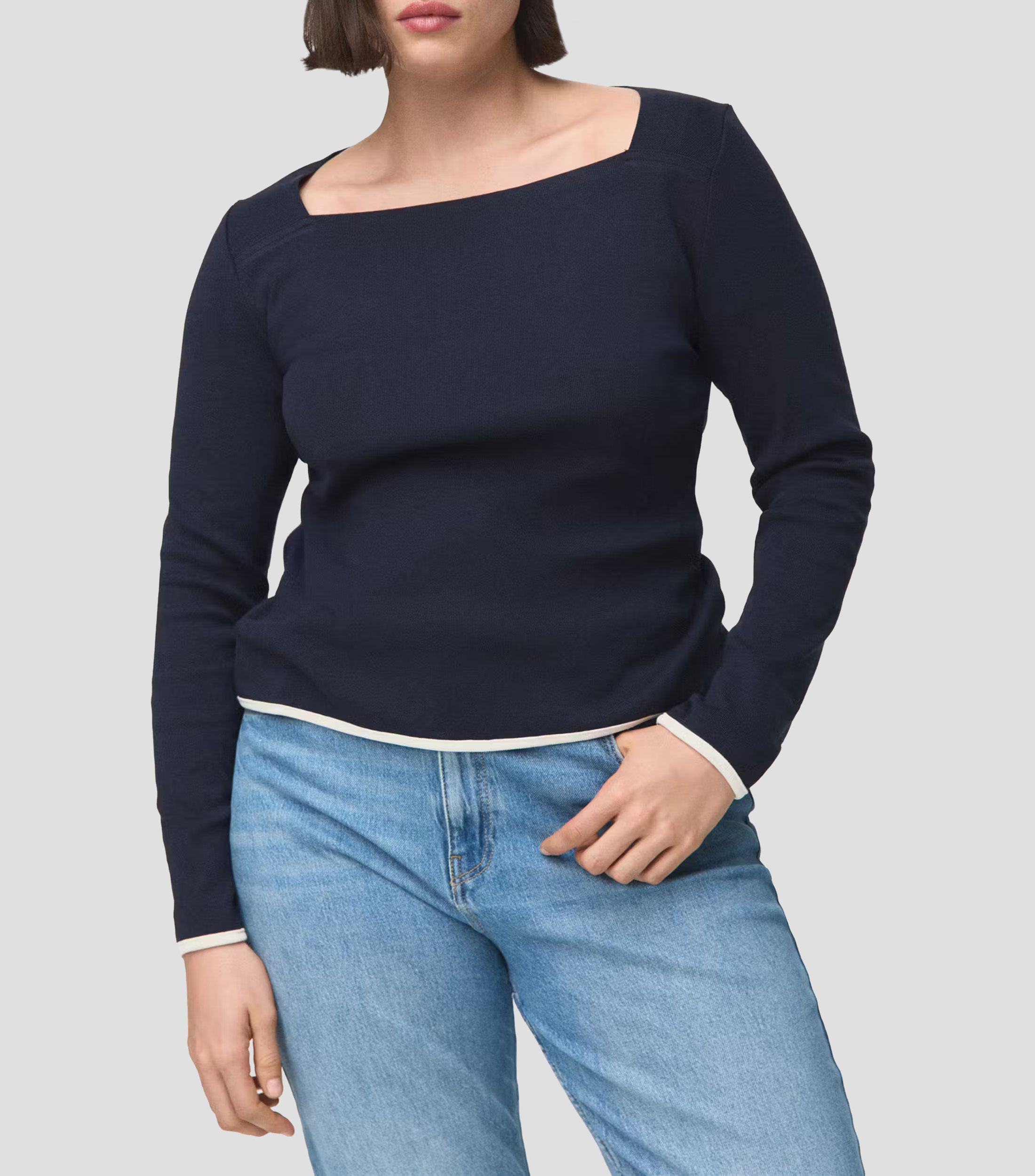 Playera cuello barco manga larga lisa Mujer