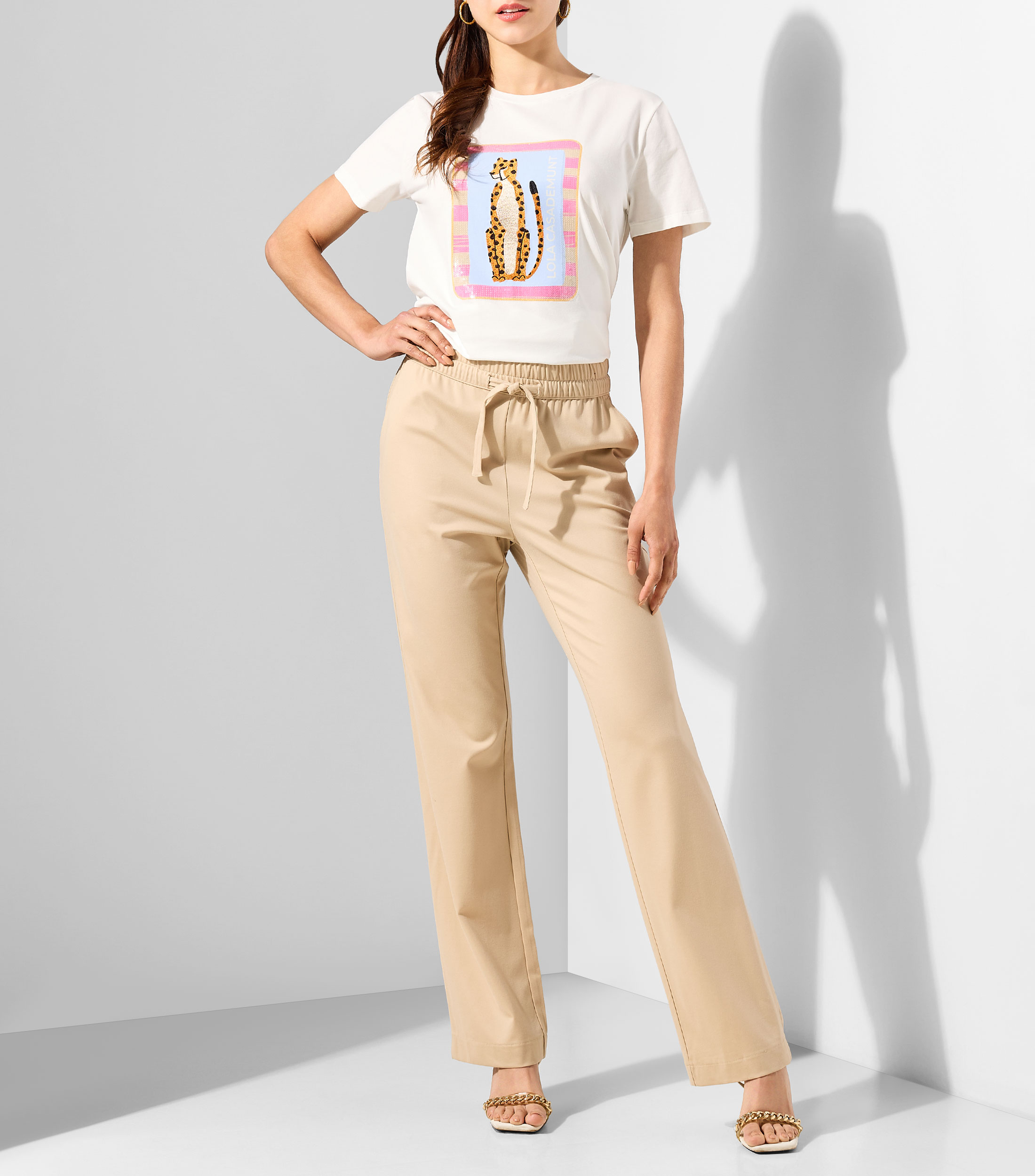 Playera cuello redondo manga corta con estampado Mujer