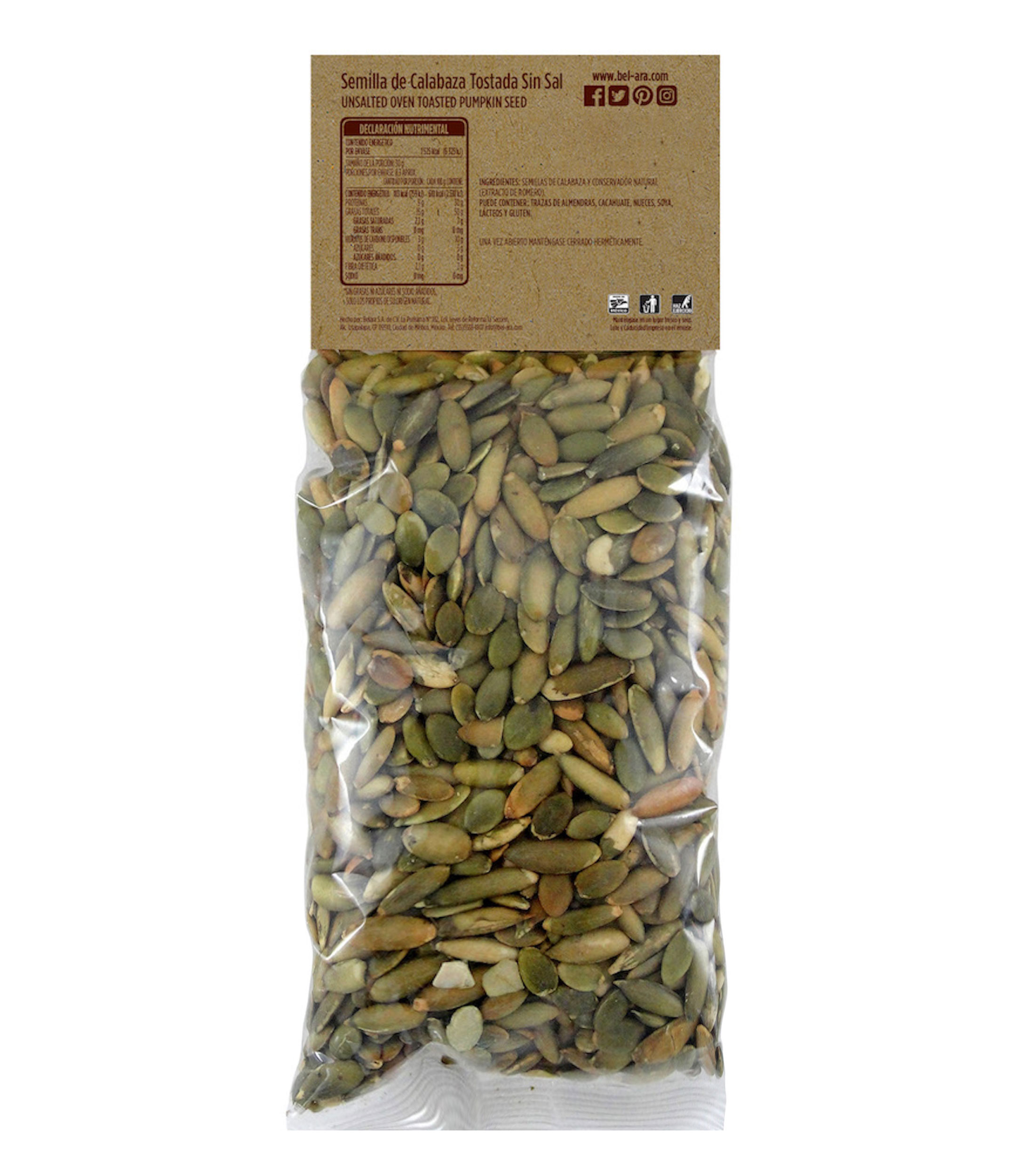 Semilla de calabaza tostada sin sal, 250 g