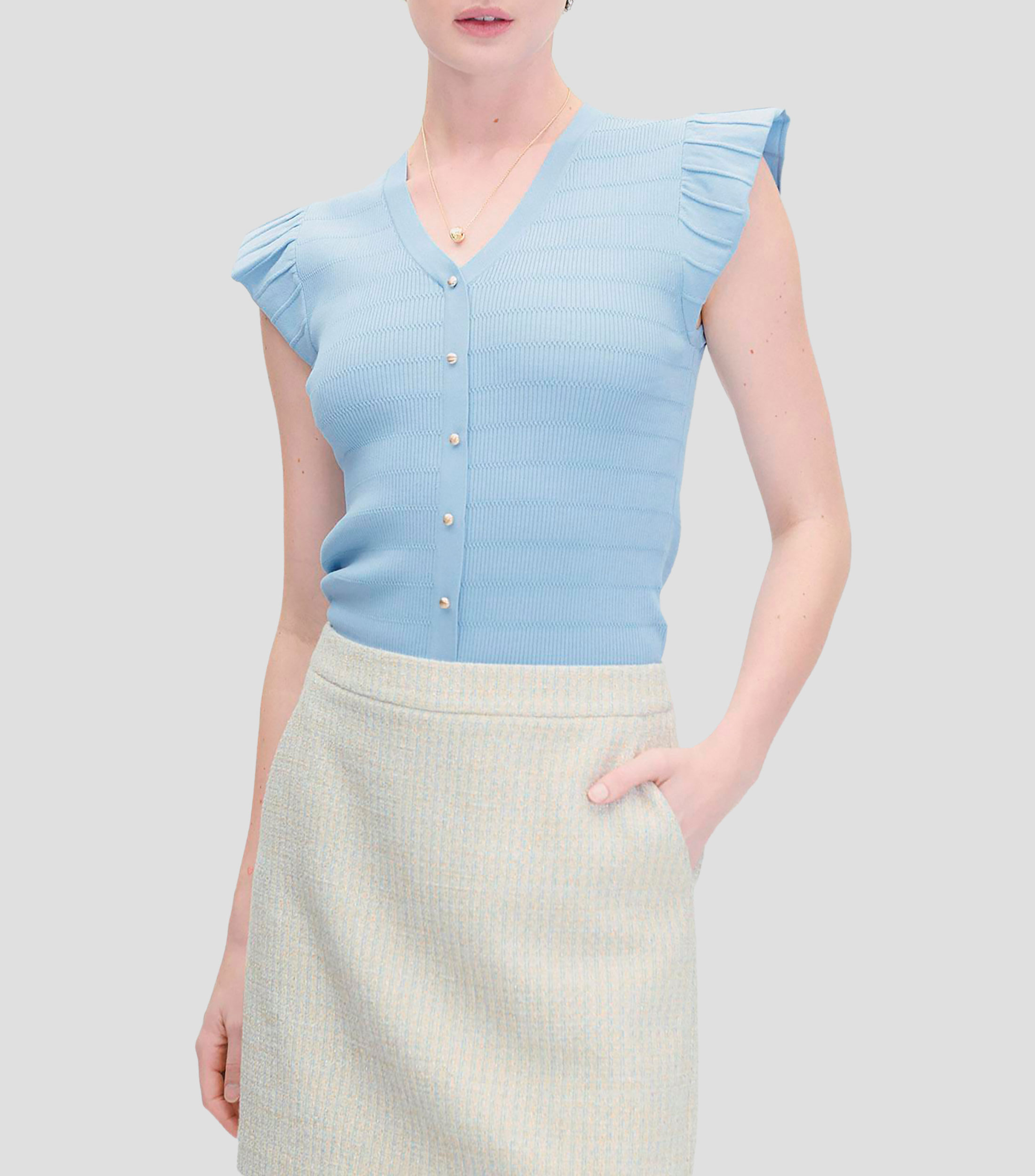 Blusa Azul Aura Tejido Canalé en Combinación Mujer