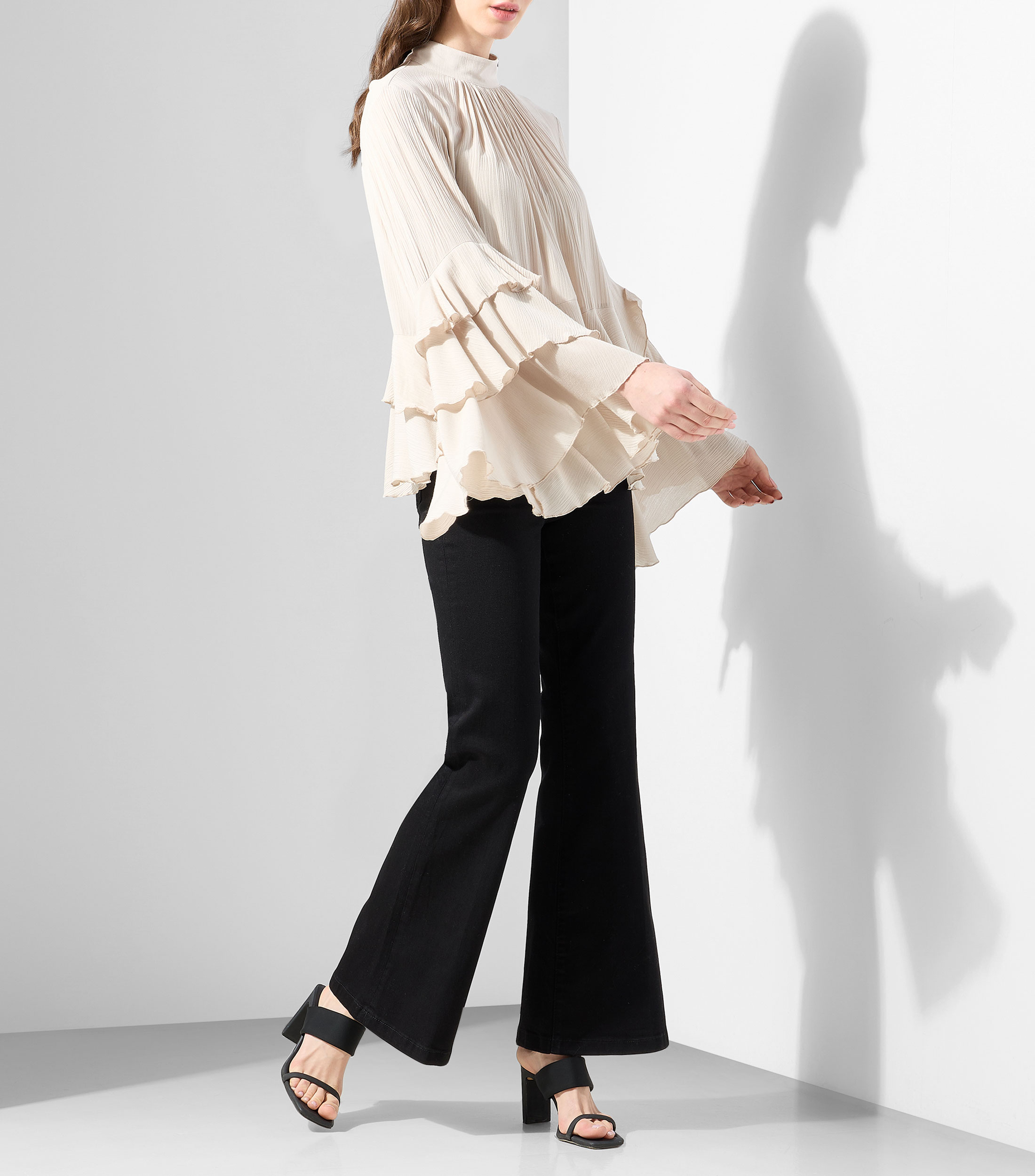 Blusa lisa manga larga Mujer