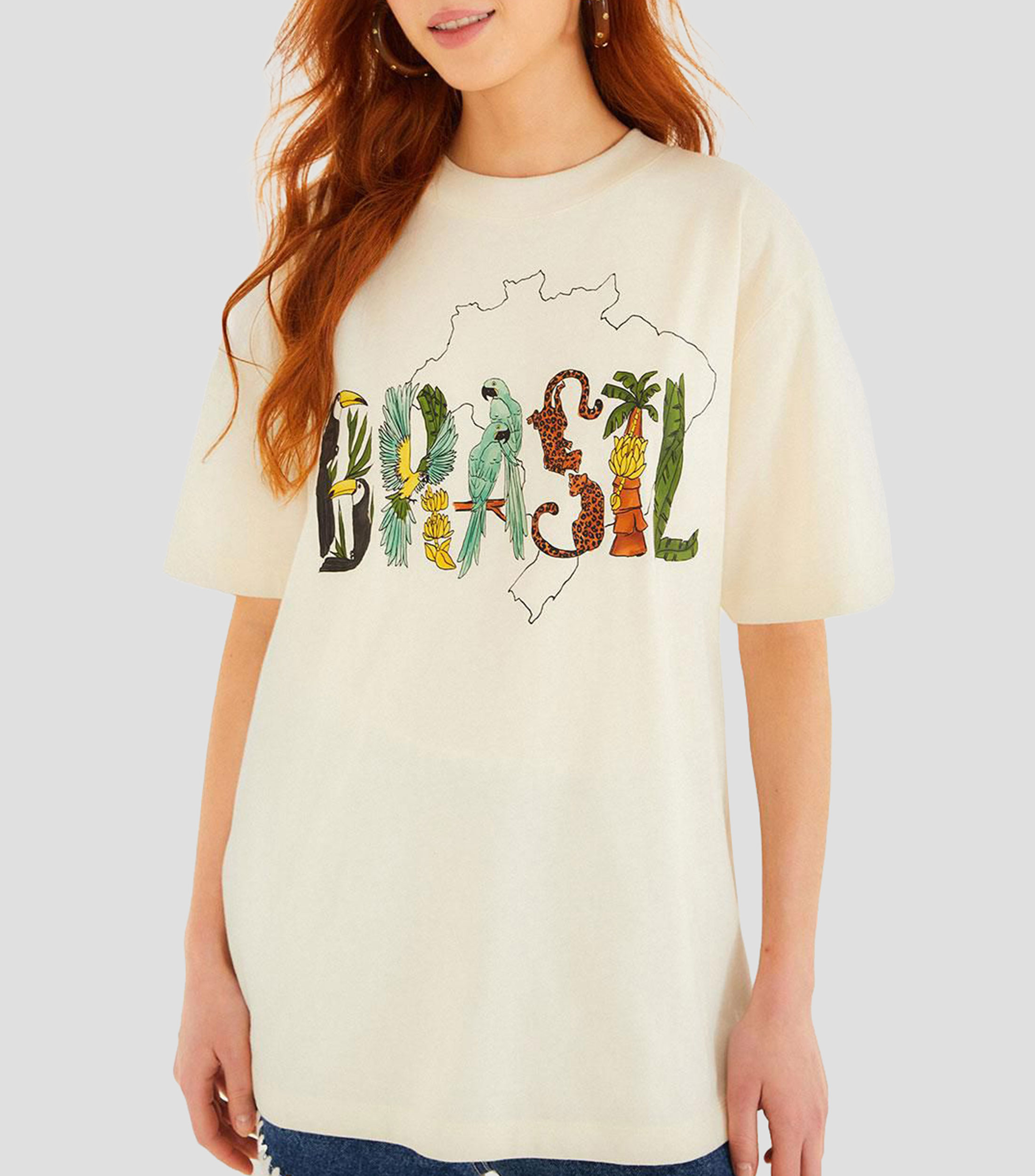 Playera de cuello redondo con manga corta estampada Mujer