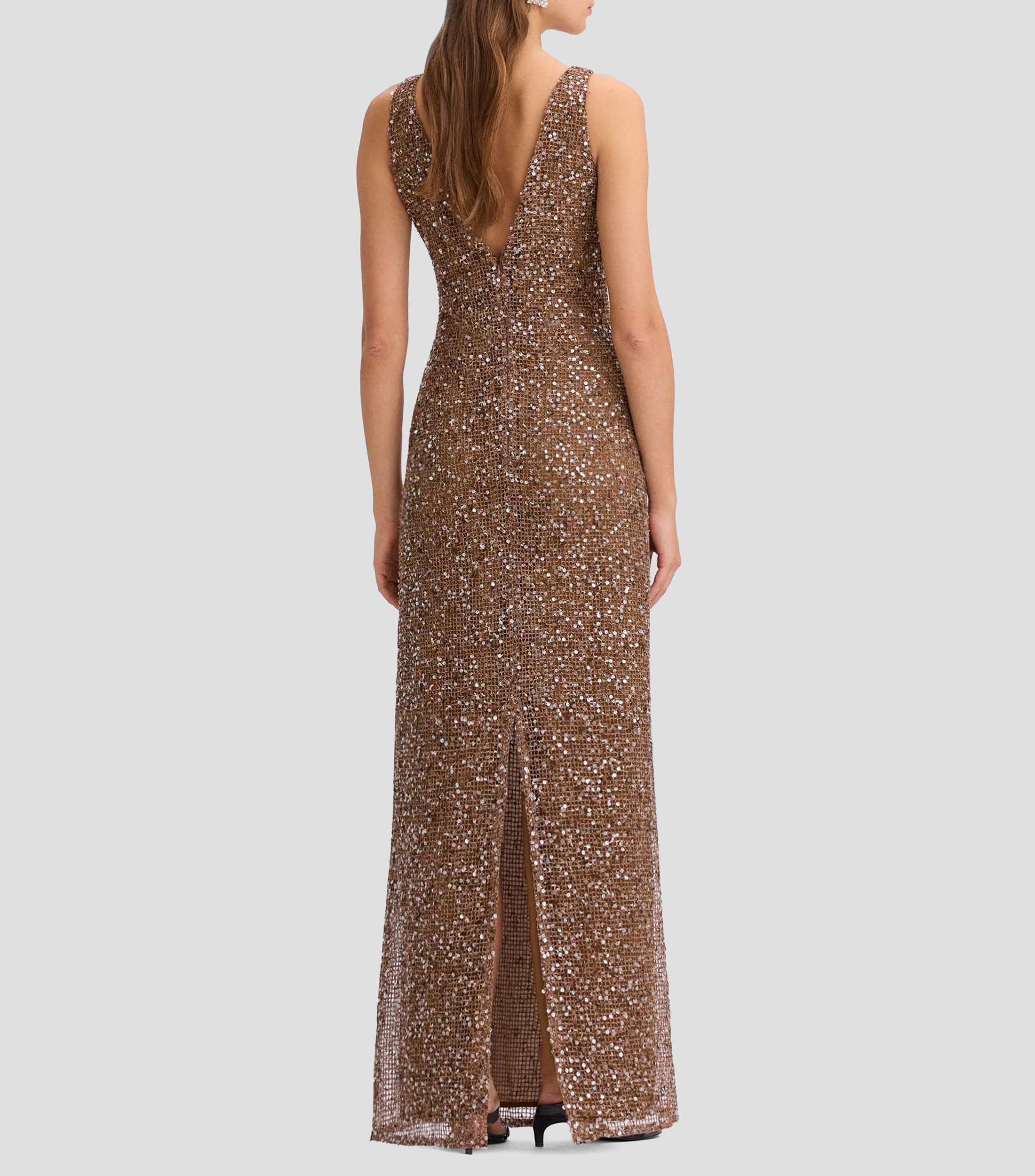 Vestido de fiesta largo liso con lentejuelas mujer