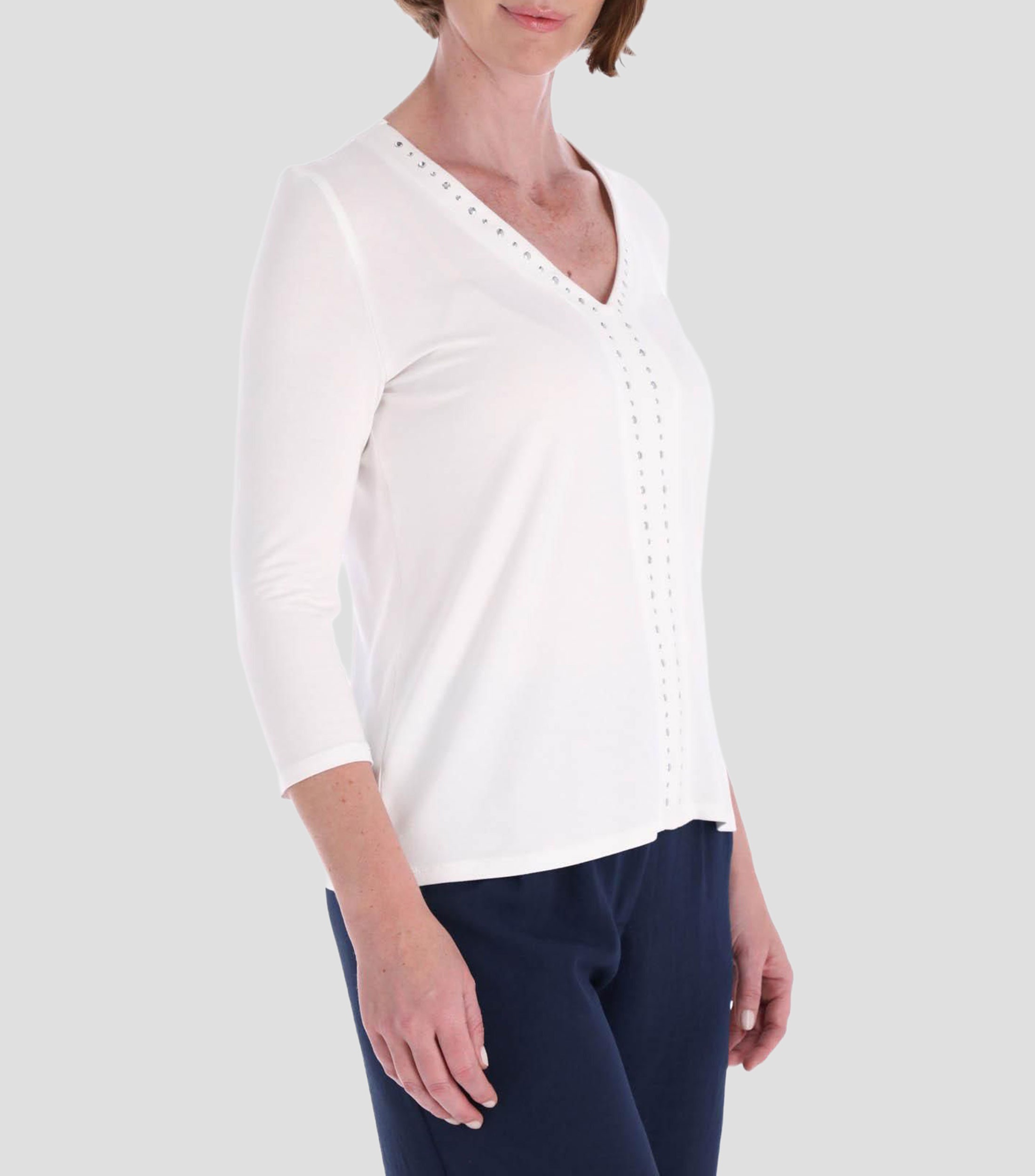 Blusa lisa manga 3/4 Mujer