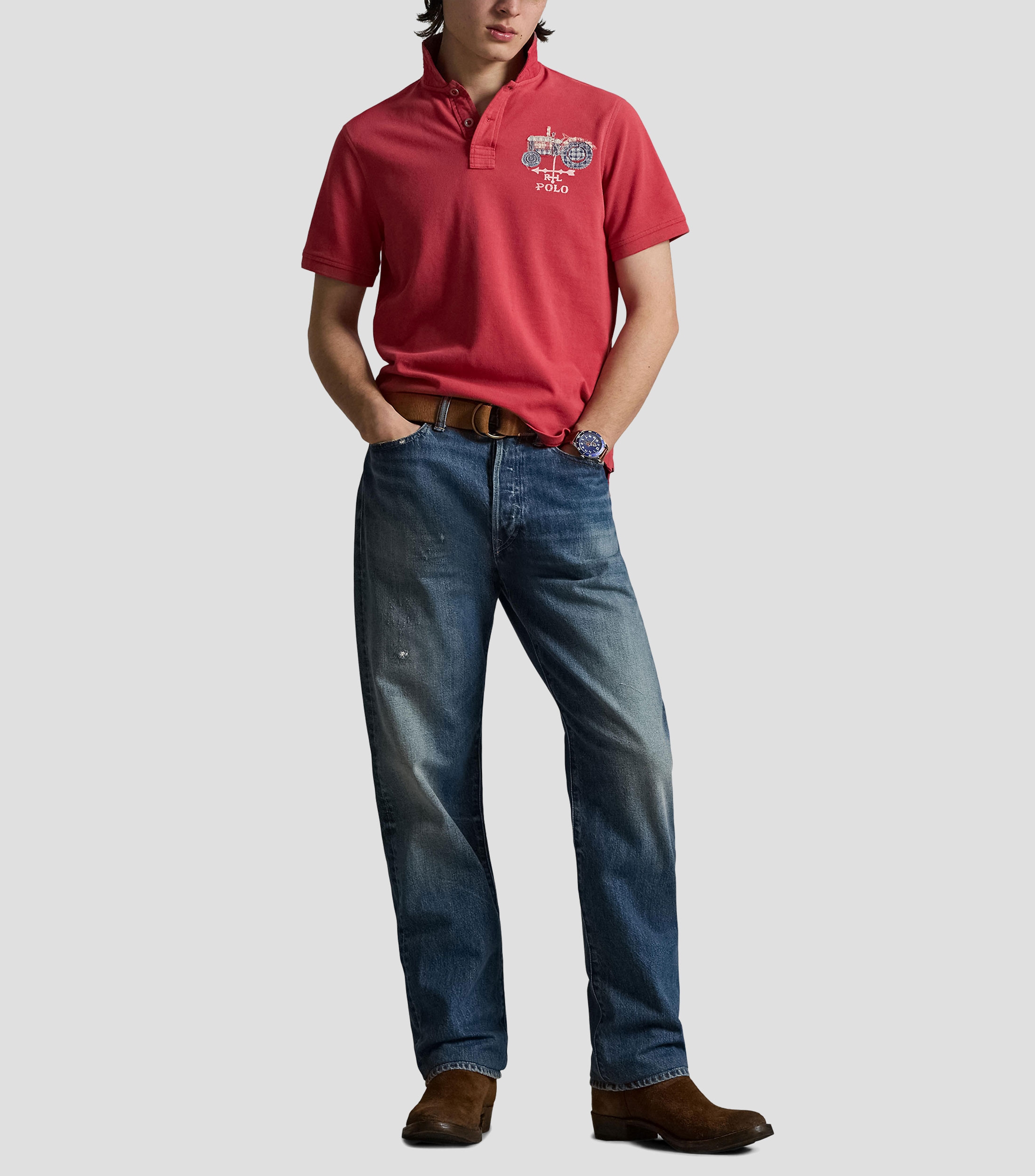 Playera tipo polo manga corta lisa Hombre