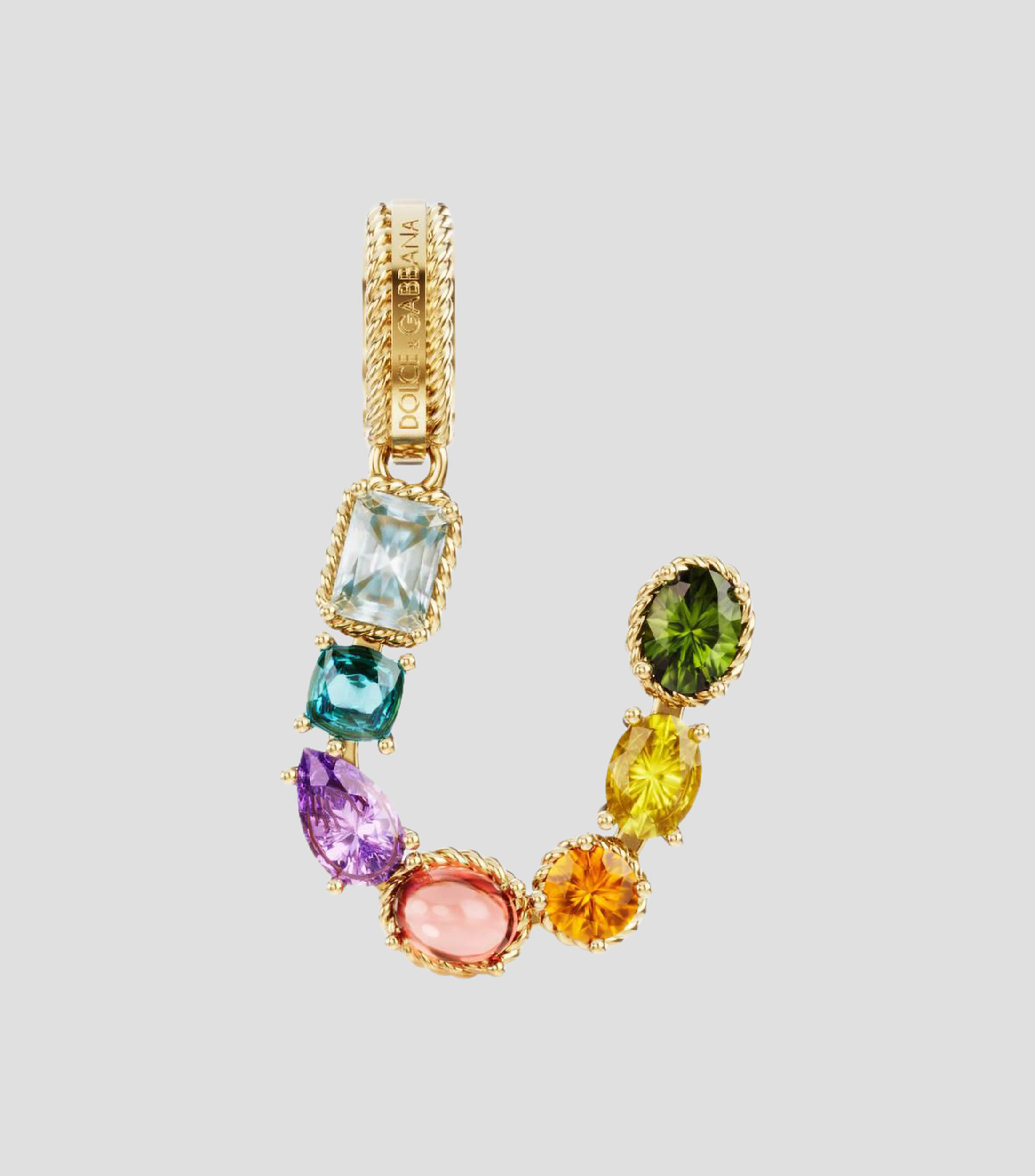 Charm letra "U" en Oro de 18 Kilates Alphabet Rainbow gemas multicolores Mujer