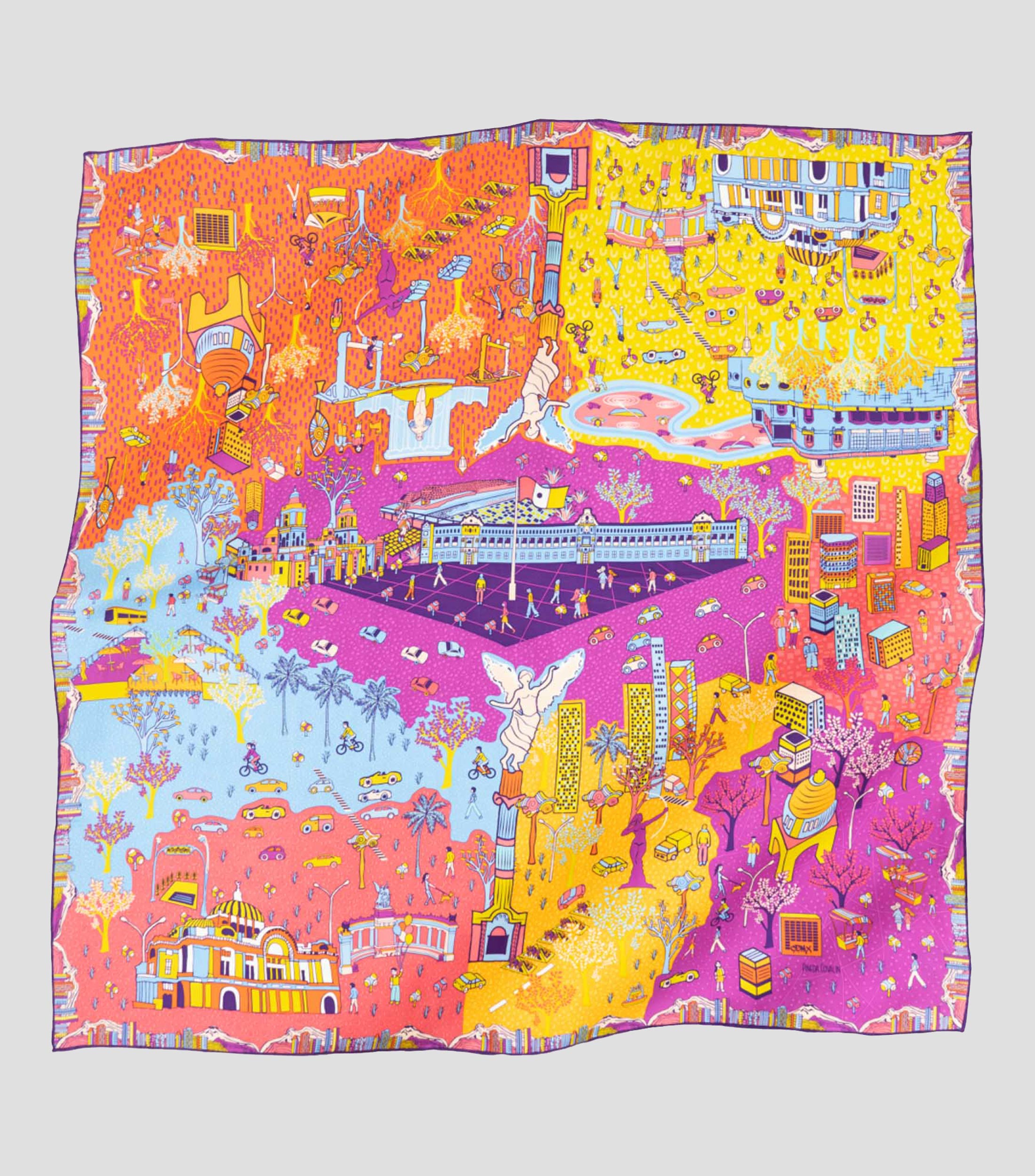 Mascada de Seda Lila Mi ciudad a color Mujer