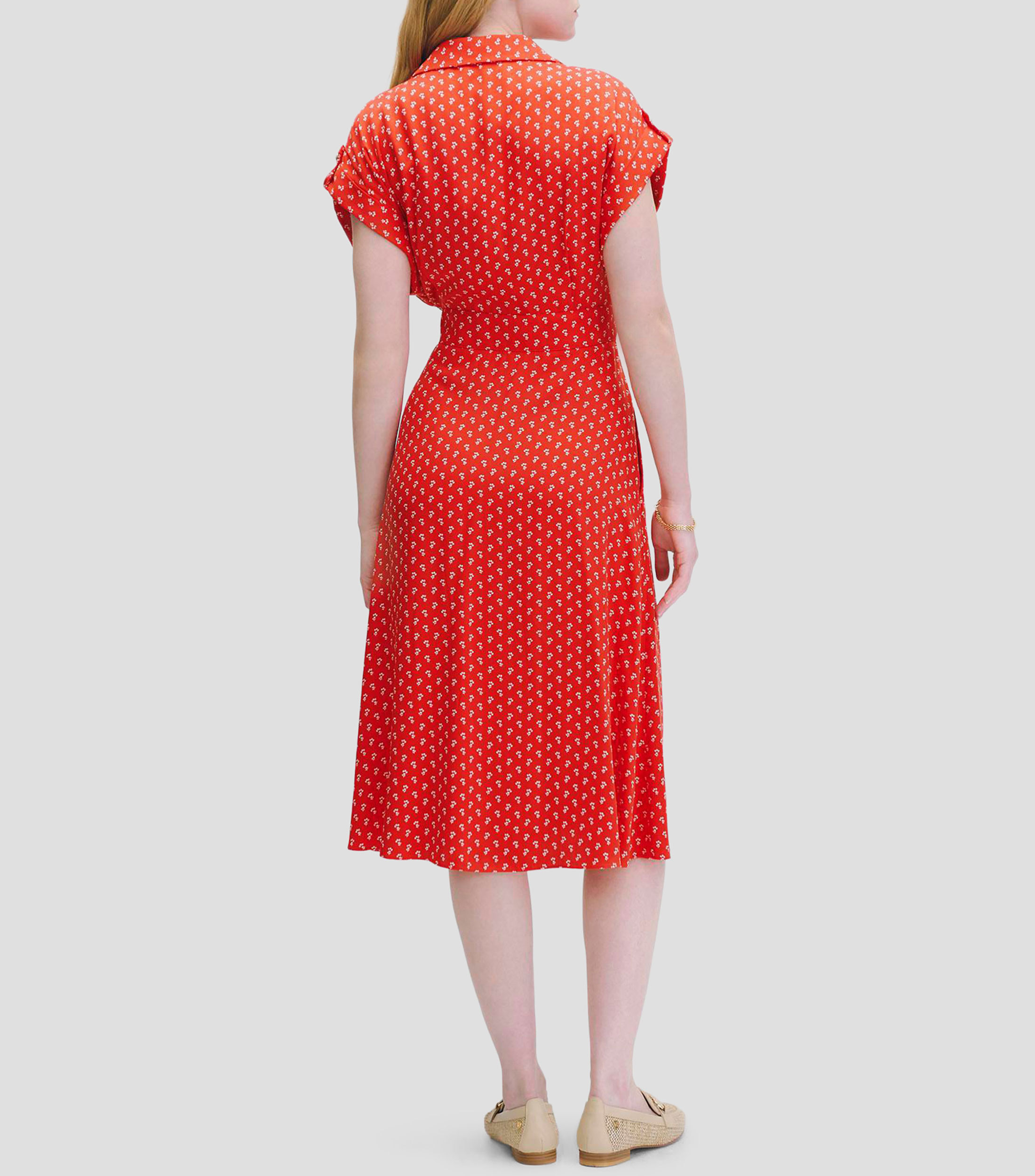 Vestido Midi Rojo Escarlata diseño Floral Manga Sisa Mujer