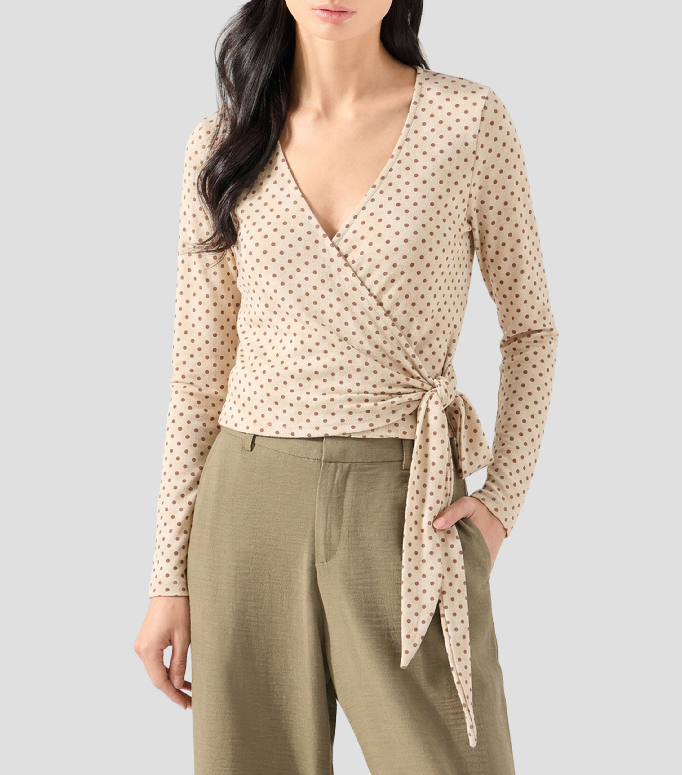 Top cuello cruzado manga larga polkadots Mujer
