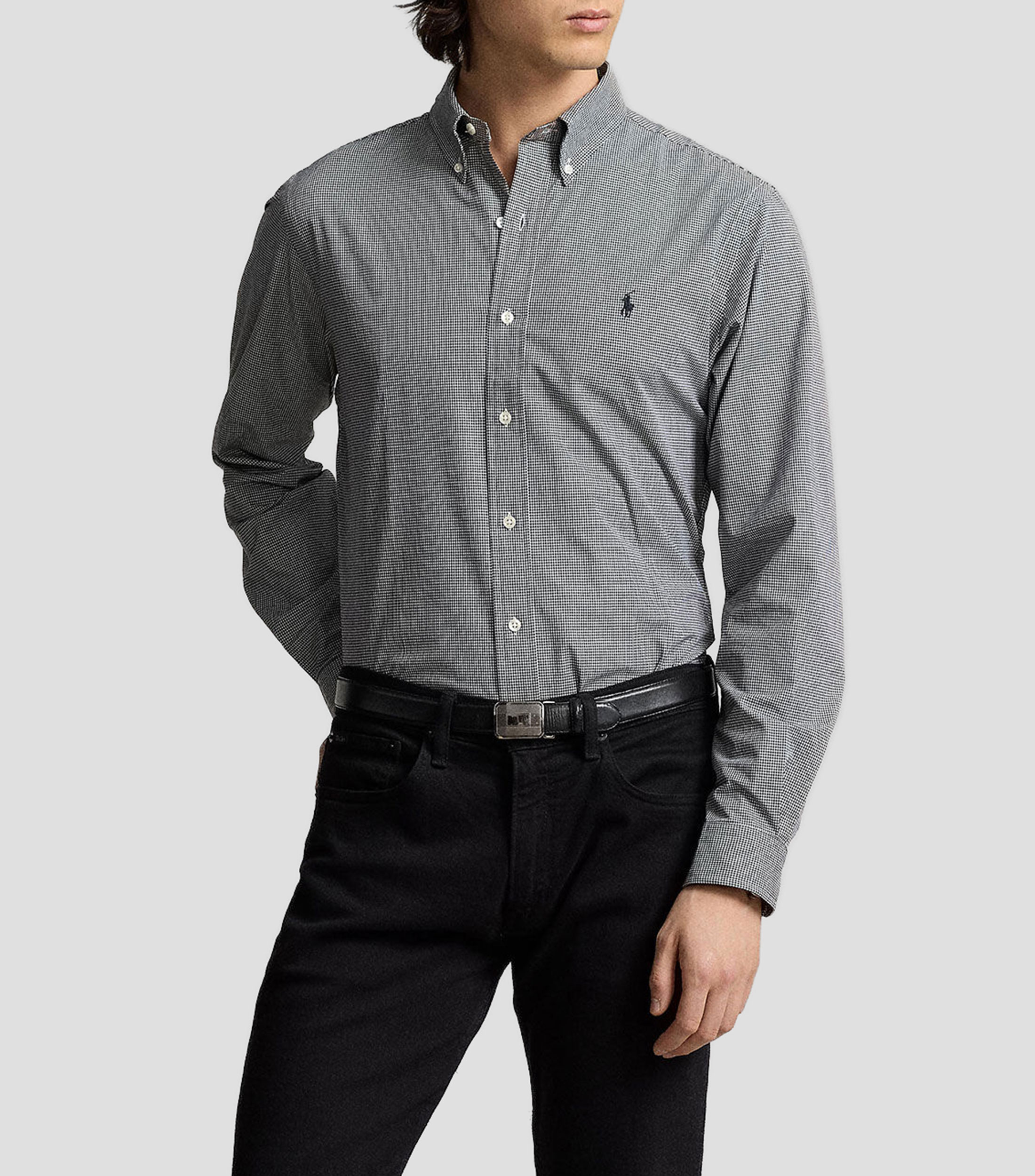 Camisa con microdiseños manga larga Hombre