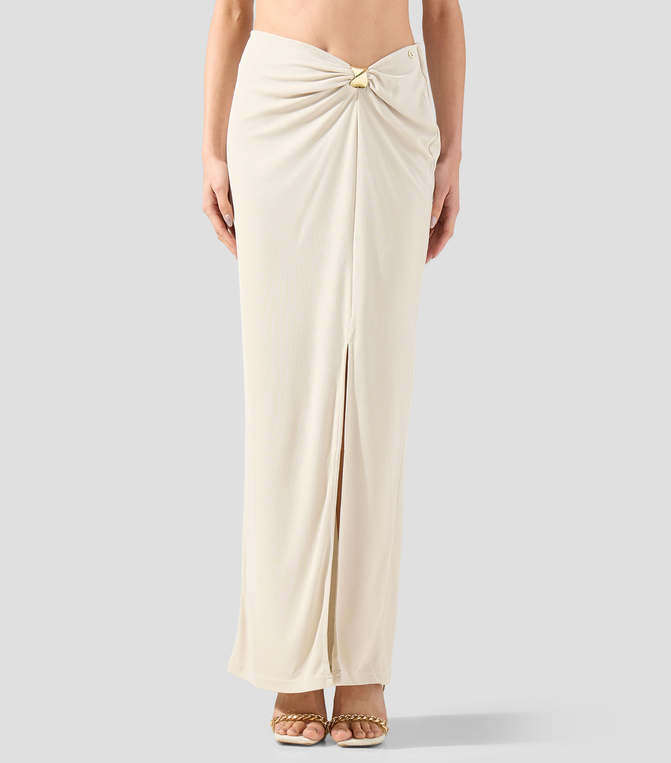 Falda midi de corte regular lisa Mujer