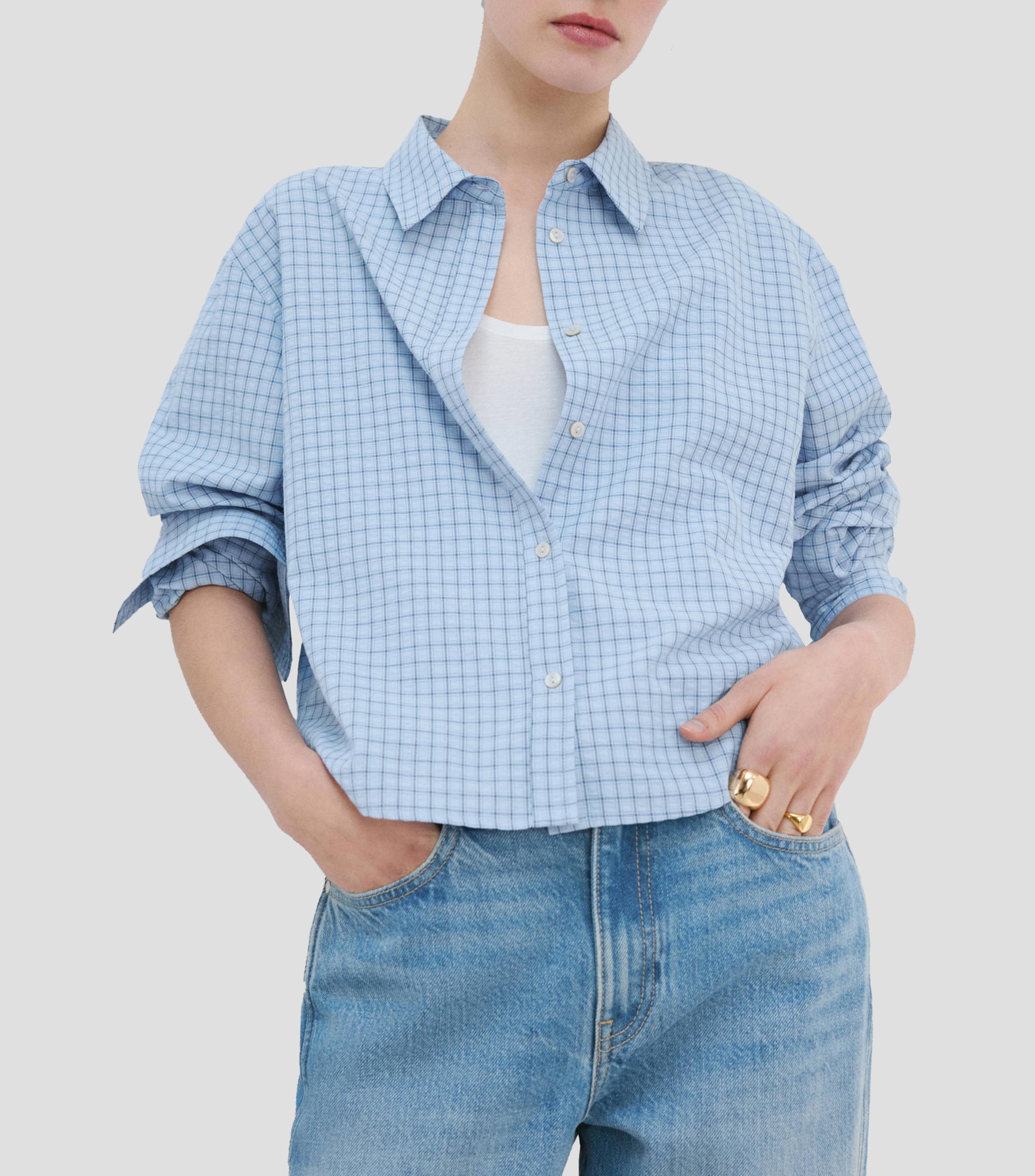 Camisa con cuadros manga larga Mujer
