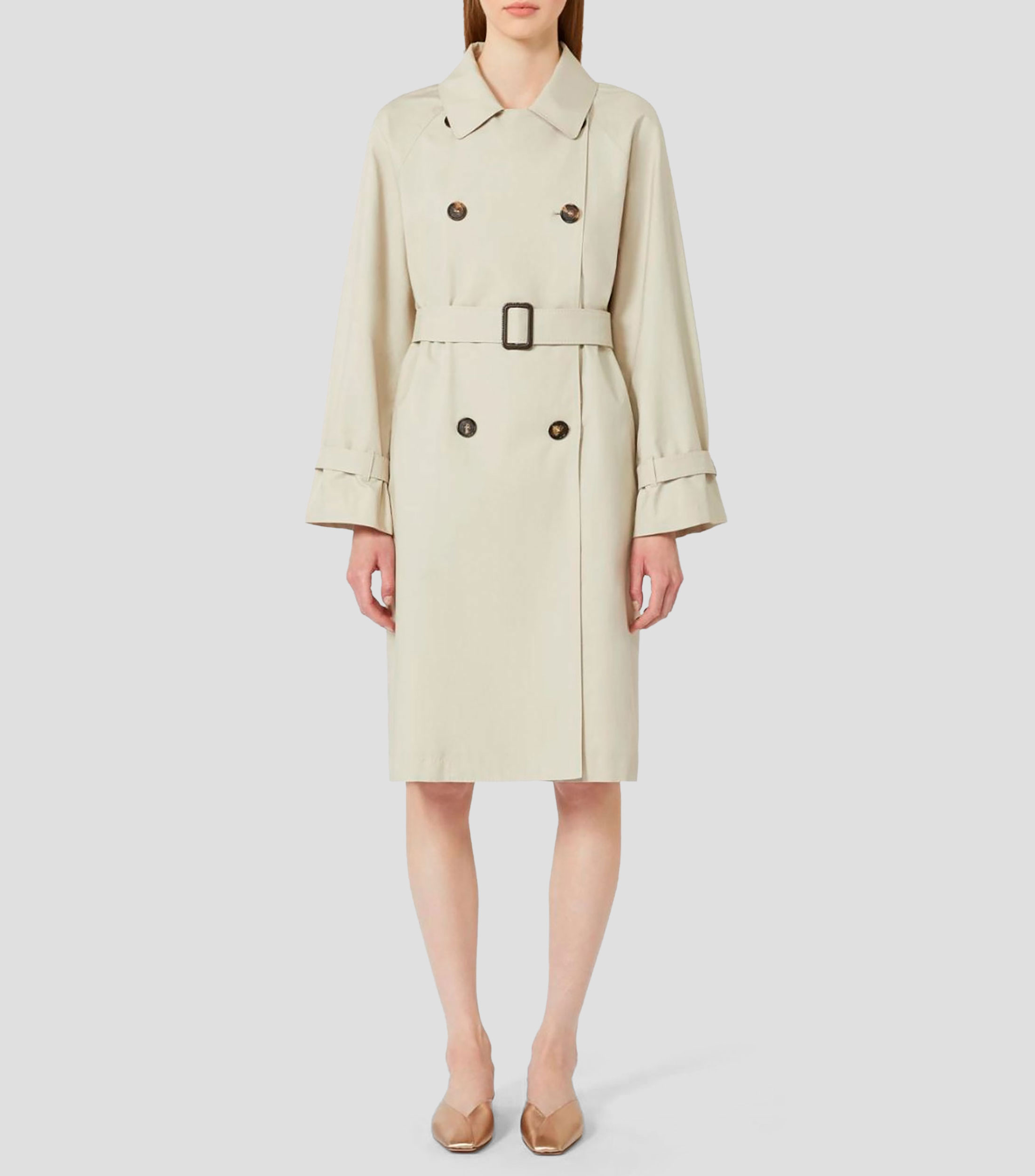 Gabardina midi con botonadura liso Mujer