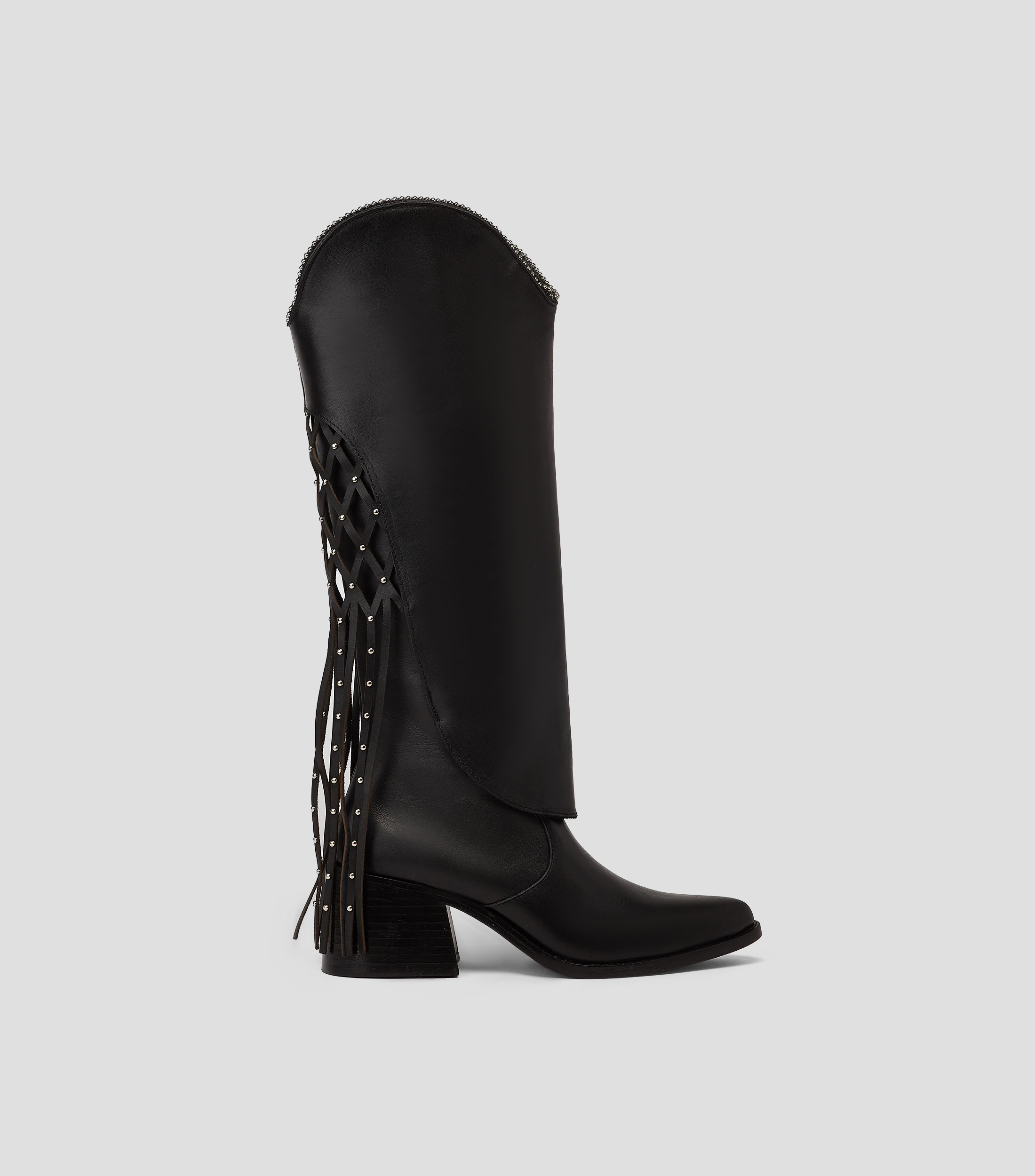 Botas vaqueras altas en piel con tacón medio ancho Mujer