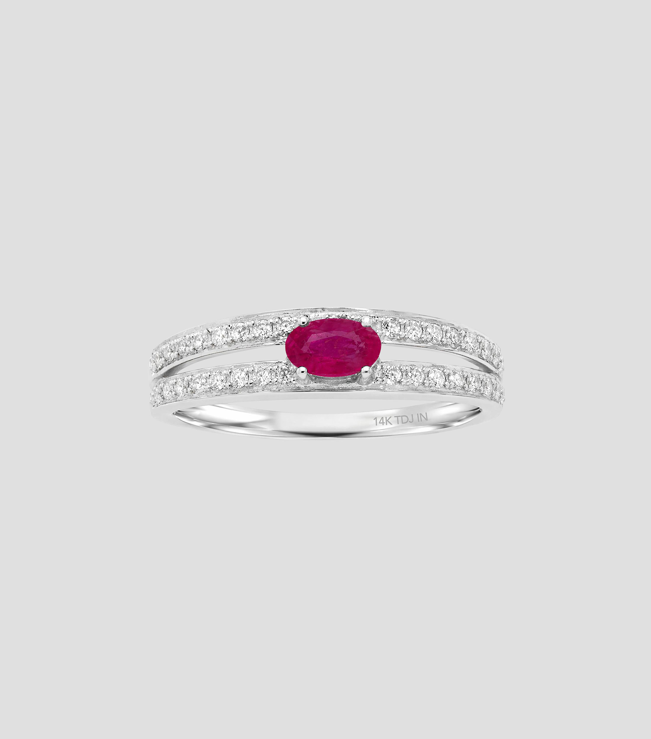 Anillo en Oro blanco de 14 Kilates con rubí y diamantes Mujer