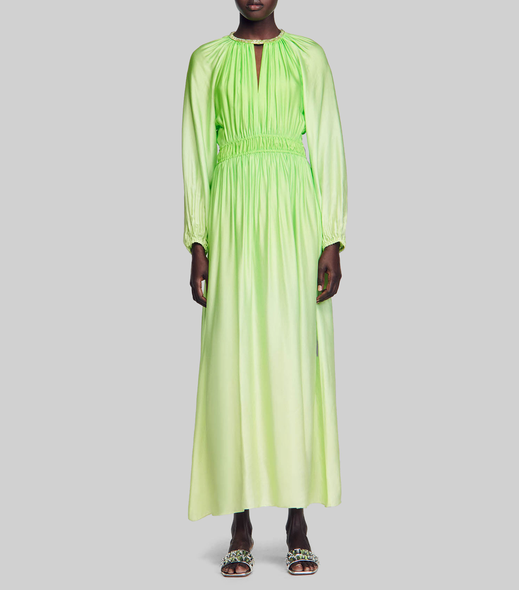 Vestido largo liso de manga larga Mujer