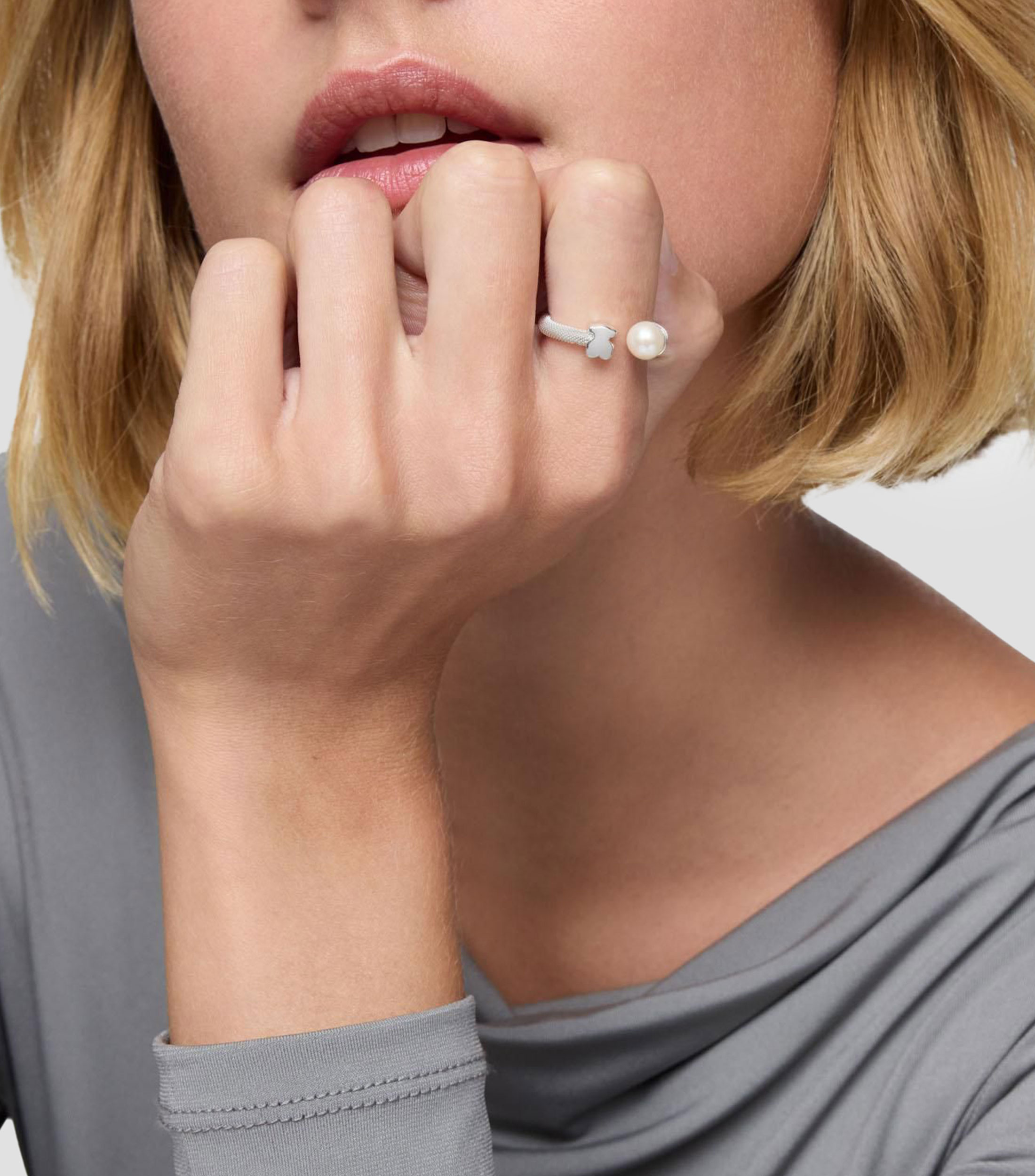 Anillo en plata .925 Icon Mesh con incrustación de perla Mujer