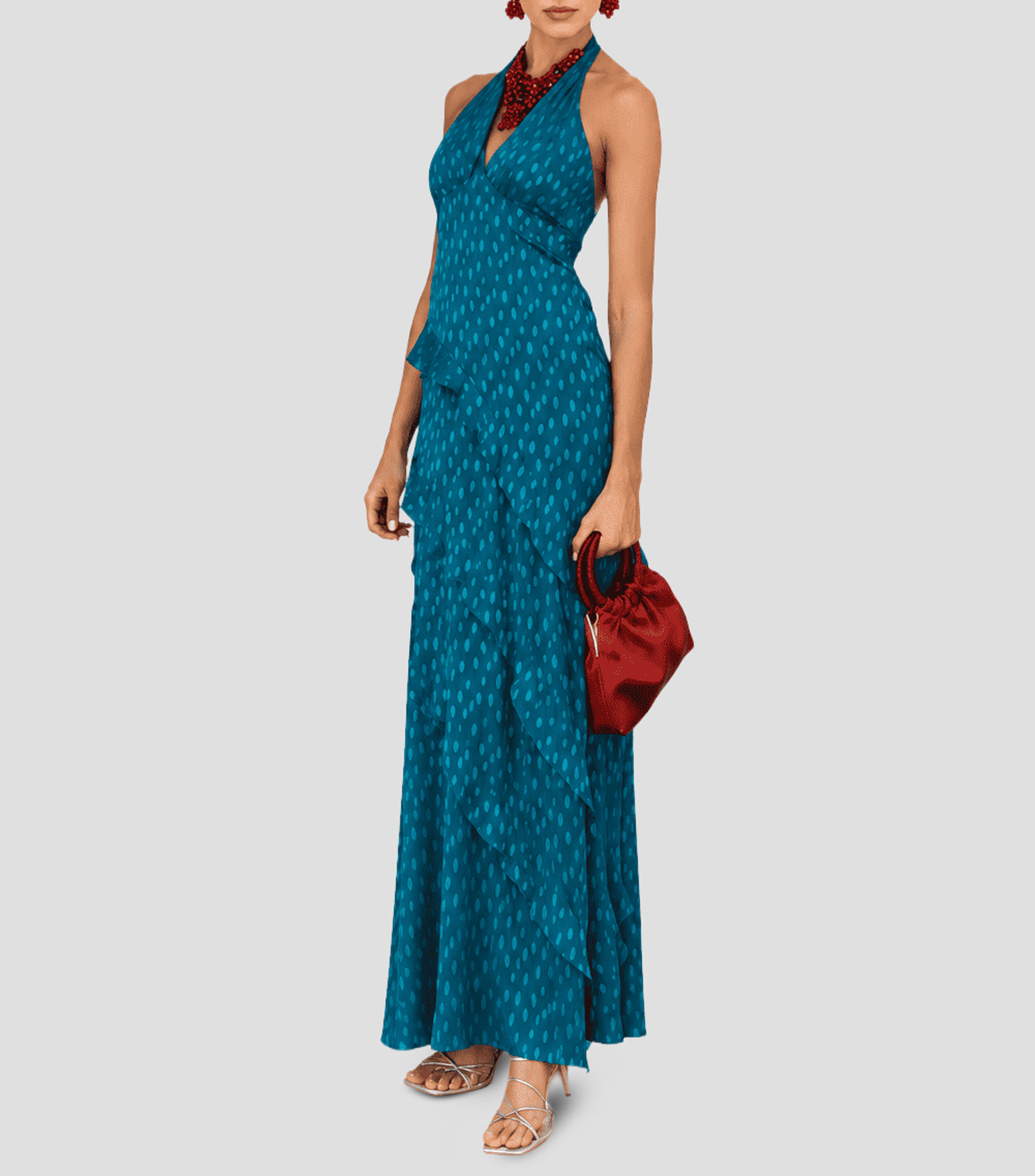 Vestido de fiesta largo con polkadots Mujer