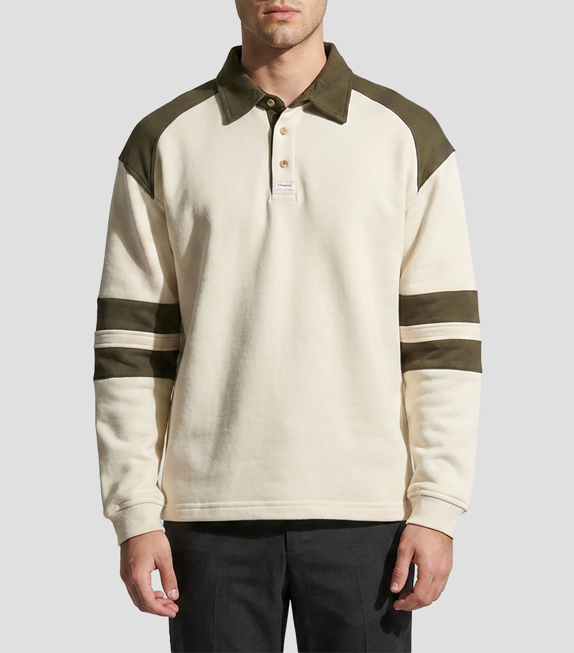 Playera tipo polo manga larga con rayas Hombre