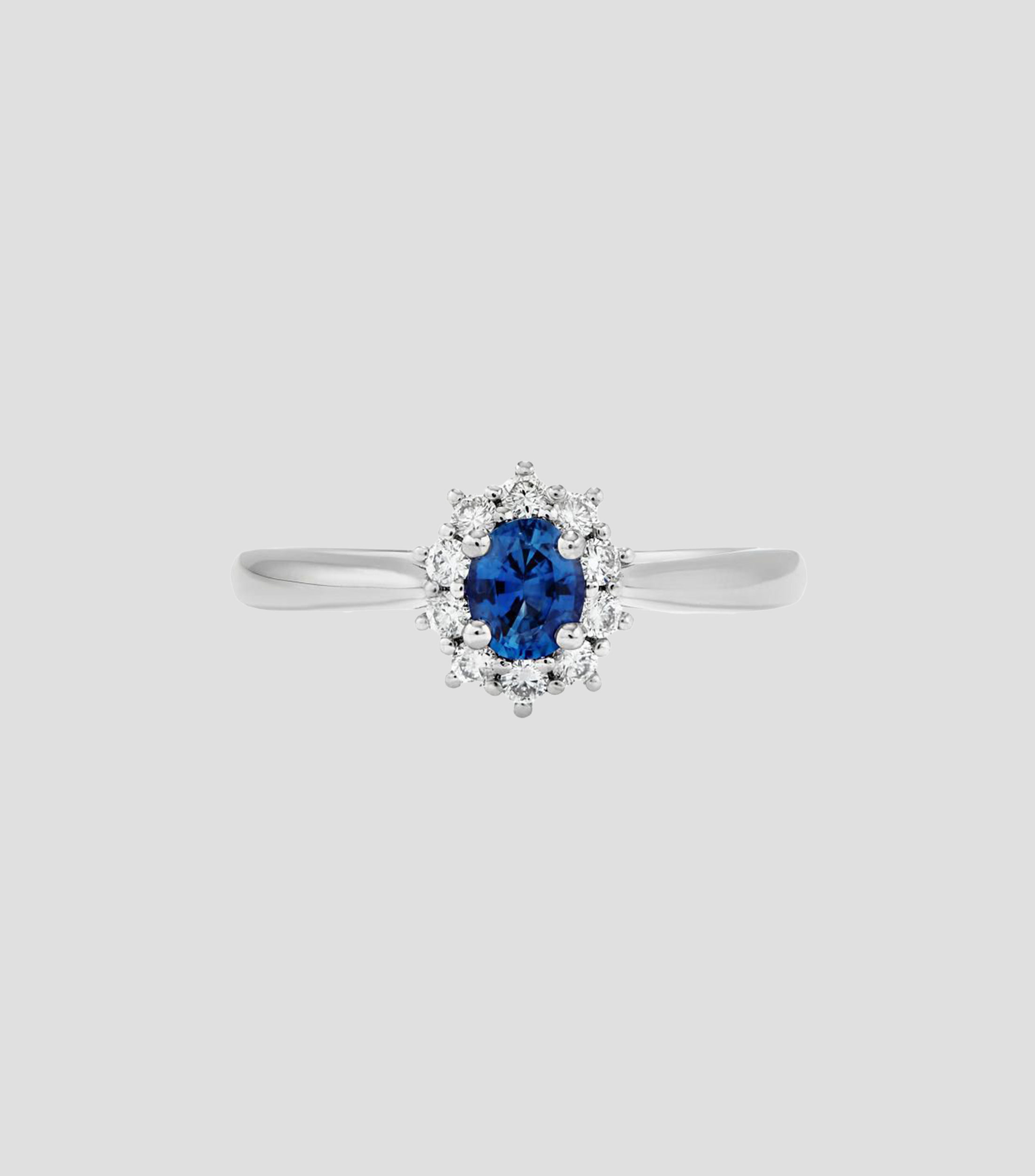 Anillo en oro blanco de 18 kilates Big Three con zafiro y diamantes Mujer